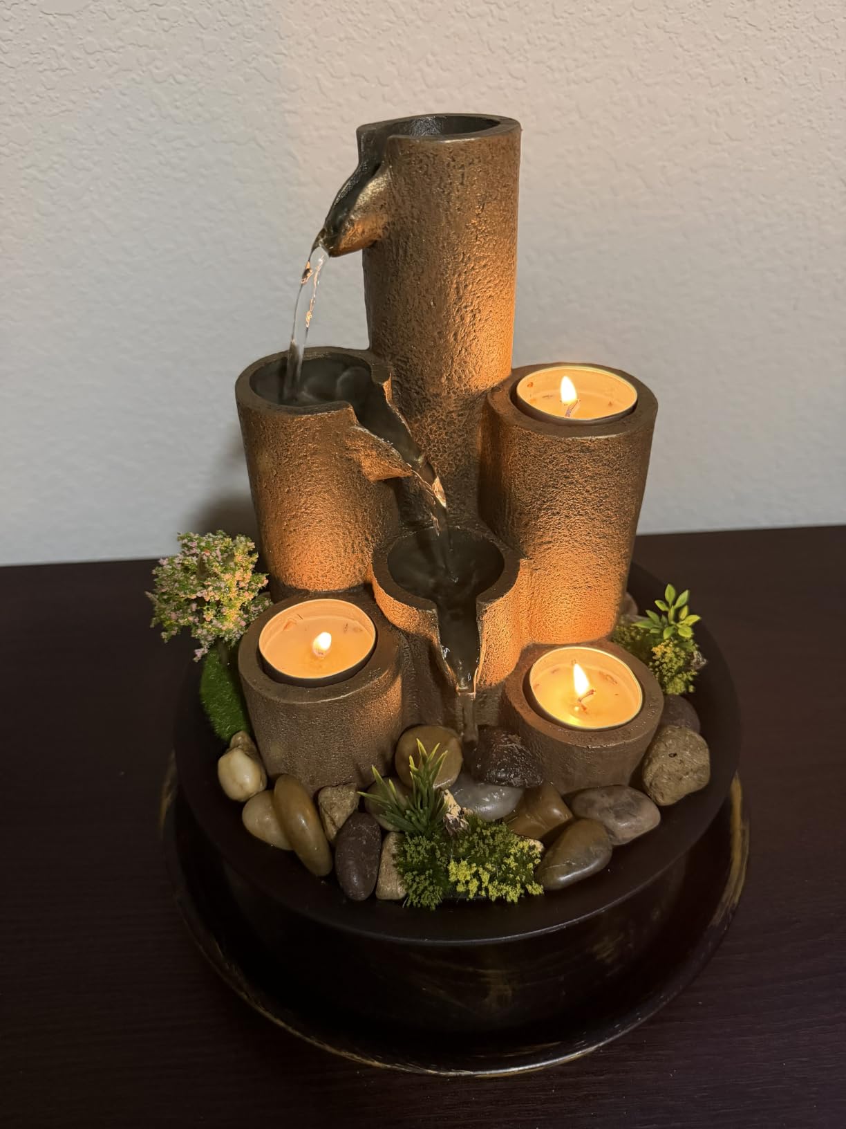 Alpine Corporation WCT202 Indoor Tabletop Tiered Water Fountain Featuring 3 Candles for Desktop and Table, 11