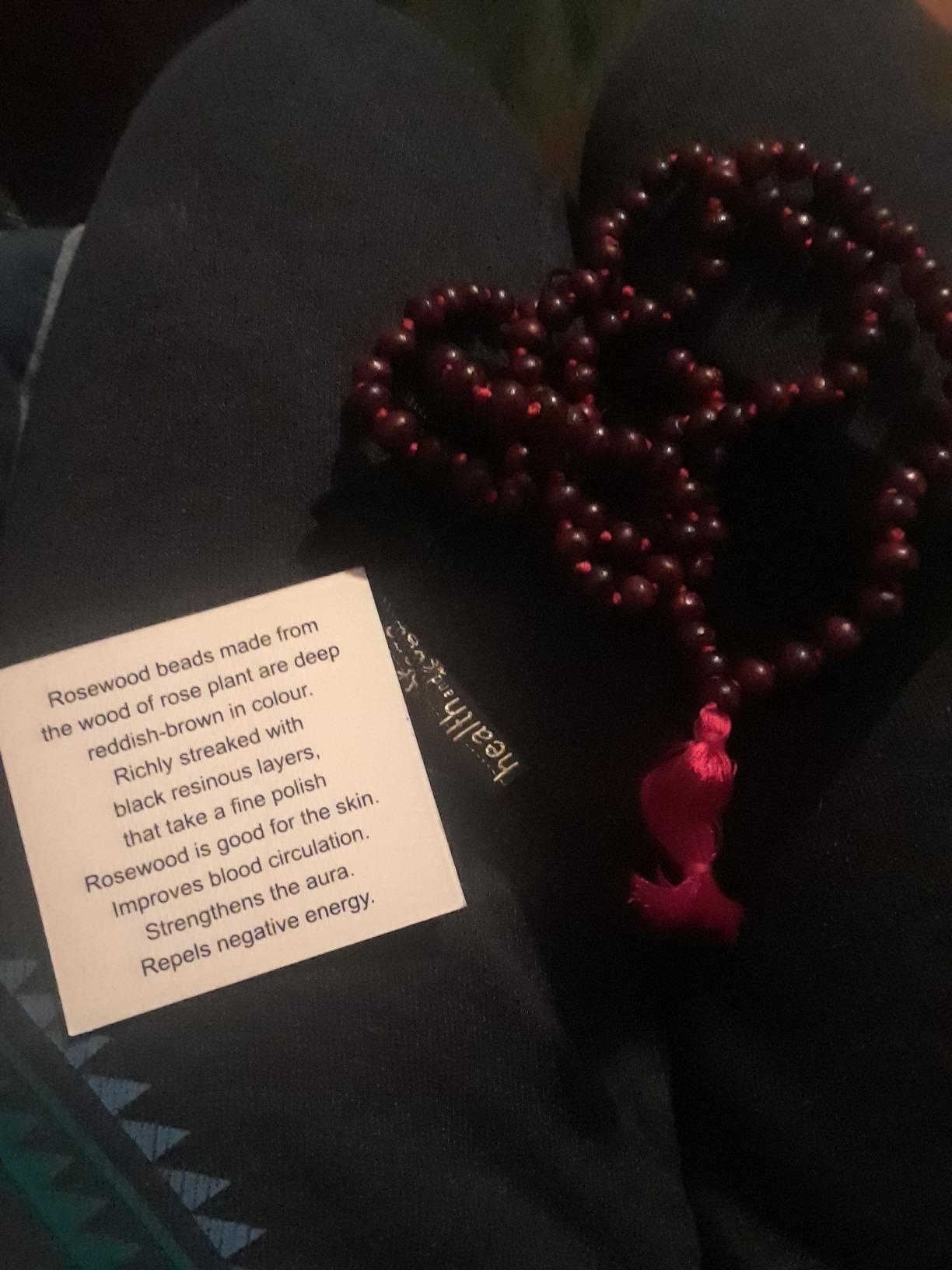 HealthAndYoga Rose Wood Mala (108 + 1 Beads with Tassel) & Velvet Bag - Hand Knotted Rosary for Mantra Chanting, Meditation customer photo 1