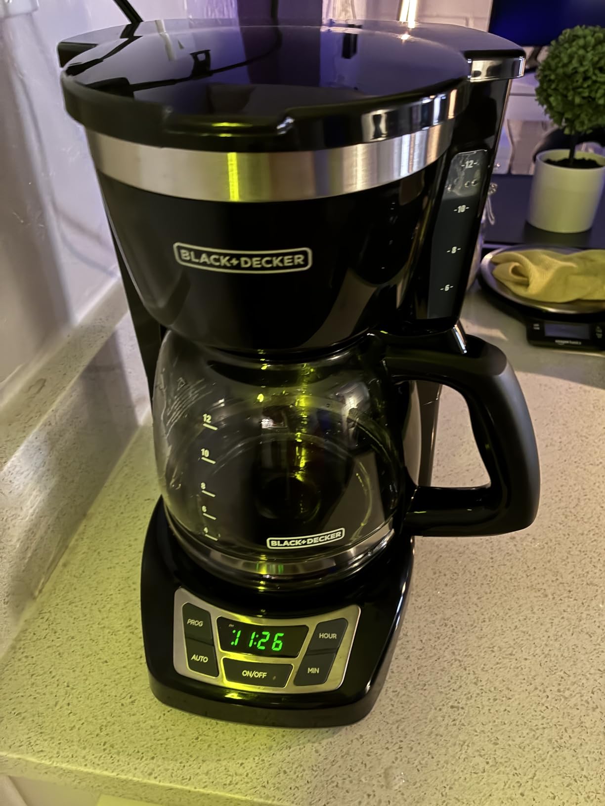BLACK+DECKER 12-Cup Digital Coffee Maker, Programmable, Washable Basket Filter, Sneak-A-Cup, Auto Brew, Water Window, Keep Hot Plate, Black customer photo 1