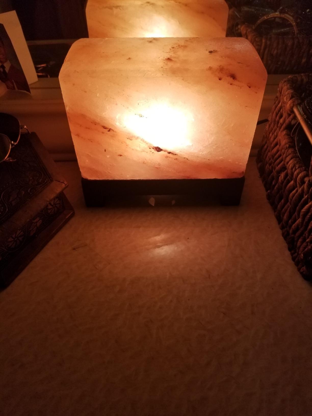 Natural Himalayan Salt Lamp;Hand-Carved Modern Rectangle Rare Pink | 100% Authentic Crystal Rock Salt from The Himalayan Mountain; Footed Wood Base, Dimmer Cord; 11.5 lbs customer photo 1