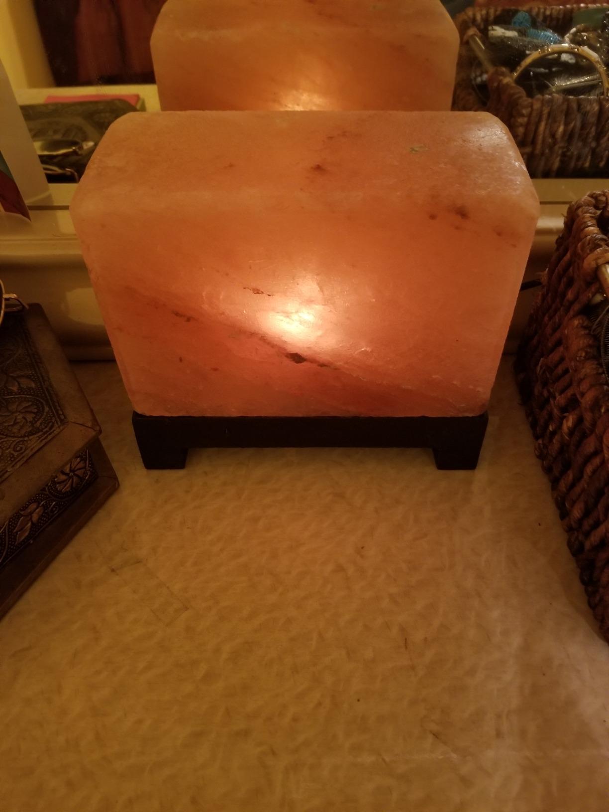 Natural Himalayan Salt Lamp;Hand-Carved Modern Rectangle Rare Pink | 100% Authentic Crystal Rock Salt from The Himalayan Mountain; Footed Wood Base, Dimmer Cord; 11.5 lbs customer photo 2