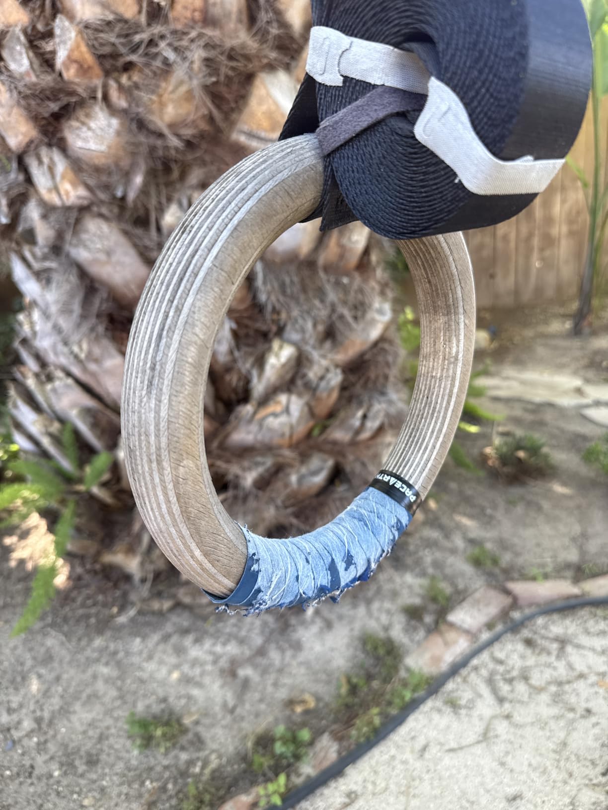 Gymnastics Rings Wooden Olympic Rings 1500/1000lbs with Adjustable Cam Buckle 14.76ft/9ft Long Straps with Scale Non-Slip Gym Rings for Home Gym Full Body Workout customer photo 2