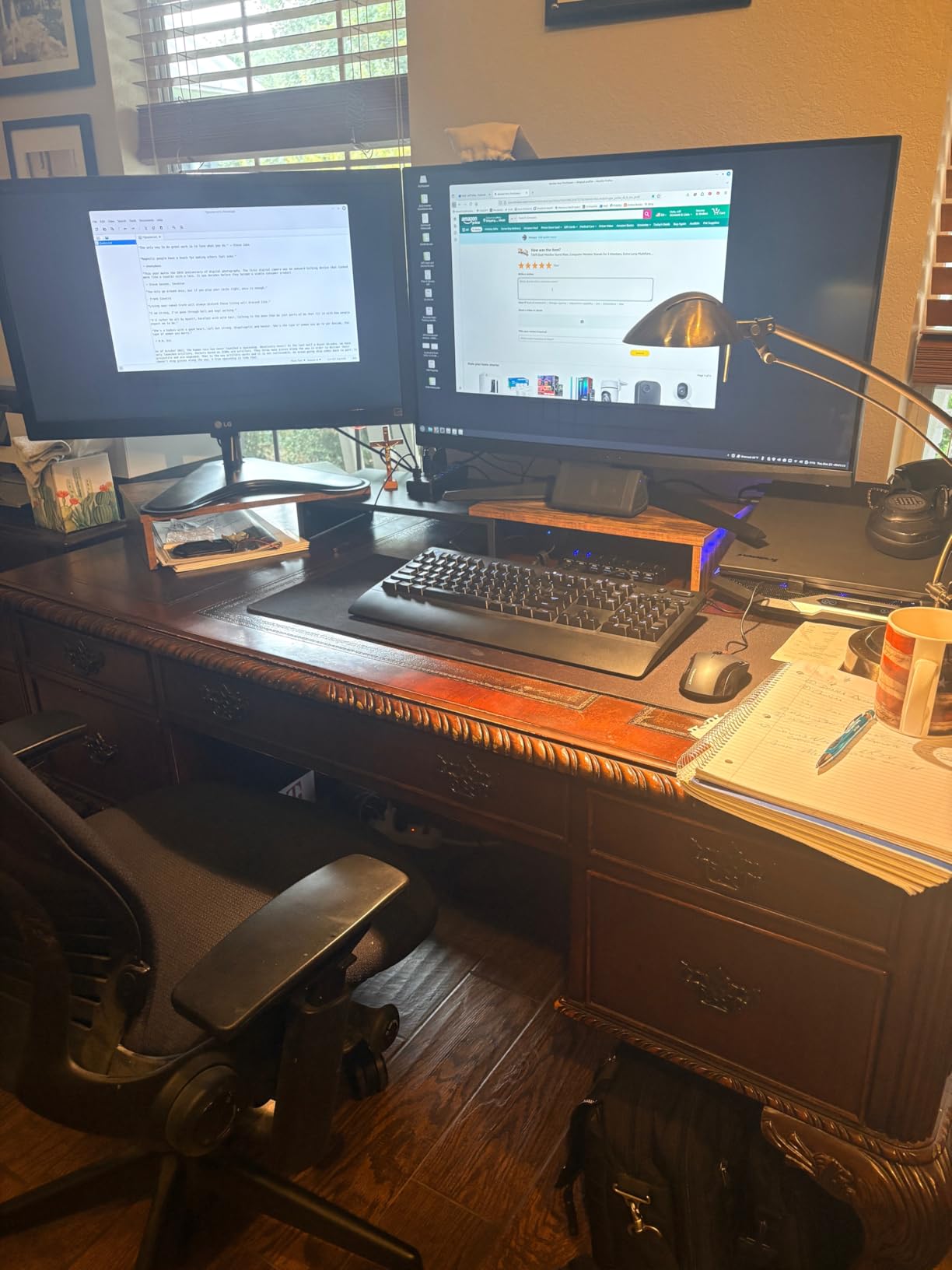 TAVR Monitor Stand Riser, Office Desktop Organizer Stand for 2 Monitors, Adjustable Length and Angle 3 Shelf (Black) customer photo 2