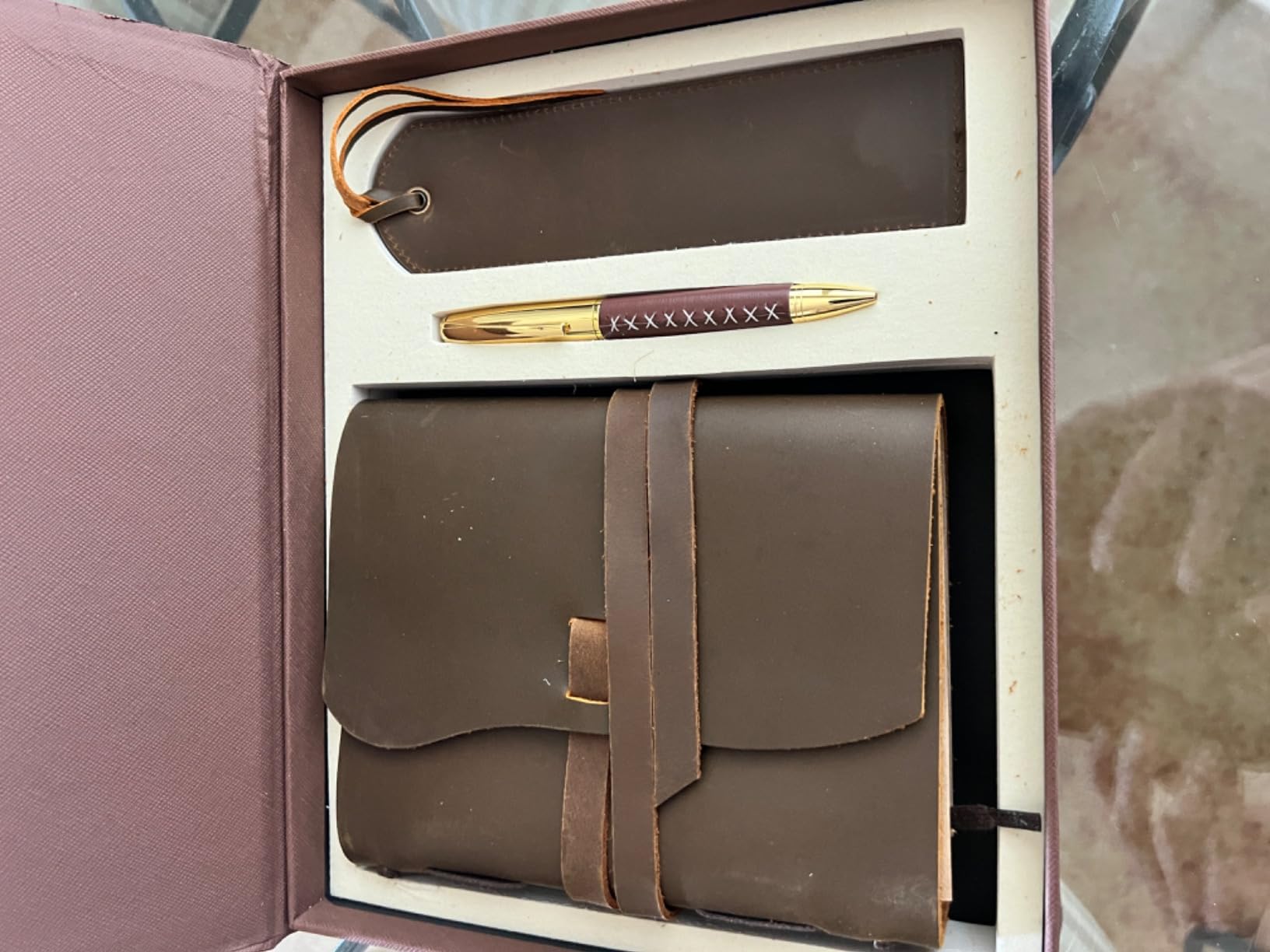 Leather Journal Gift Set with Antique Leather Bookmark + Pen, Handmade Writing Notebook 7x5 Inches Unlined Leather Bound Daily Notepad For Men For Women, Luxury Gift Box Diary for all ages customer photo 2