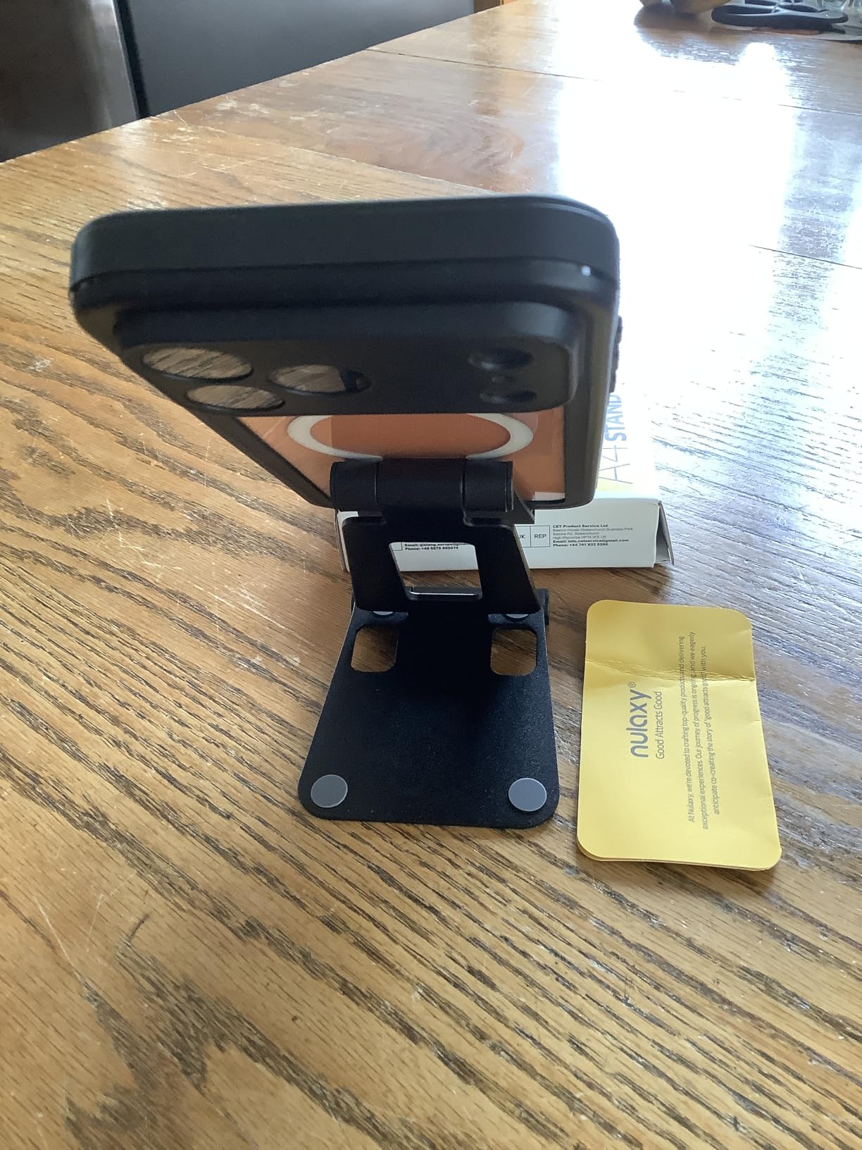 Nulaxy Full Aluminum Dual Folding Cell Phone Stand for Desk, Black | Height Angle Adjustable, Portable, Anti-Slip Base customer photo 1