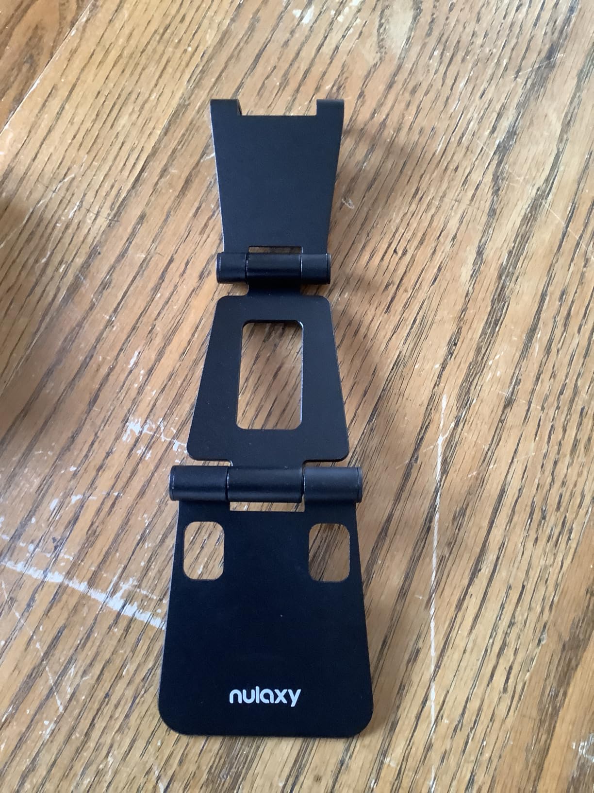 Nulaxy Full Aluminum Dual Folding Cell Phone Stand for Desk, Black | Height Angle Adjustable, Portable, Anti-Slip Base customer photo 2