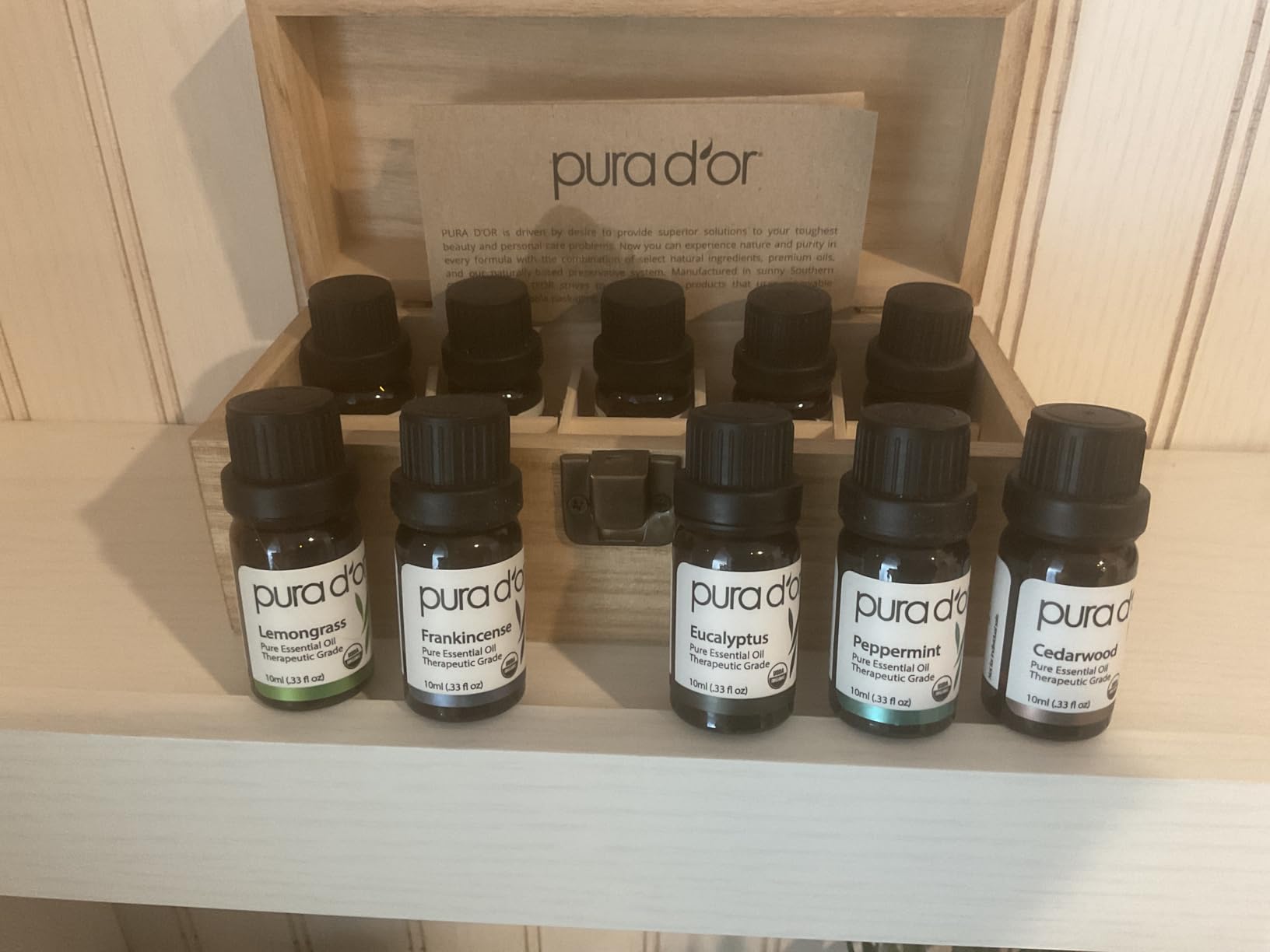 PURA D'OR Organic Perfect10 Essential Oils Set - 10x 10mL Wood Box Aromatherapy Gift Set - 100% Pure Therapeutic Grade for Relaxation and Wellness (Lavender, Peppermint, Eucalyptus, Tea Tree & More) customer photo 2