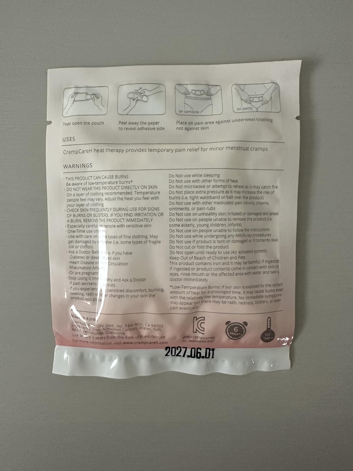 (5 Patches) CrampCareH PMS/Menstrual Cramps Relief Heat Patch with Wide Wings, FDA Registered customer photo 2