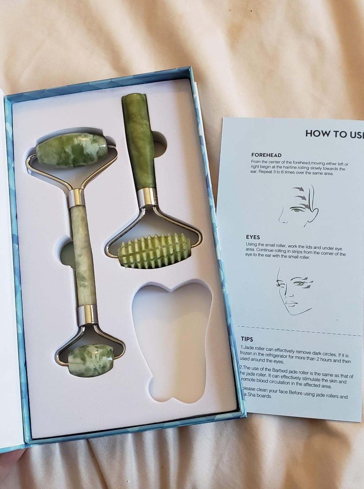 kimkoo Jade Roller and Gua Sha for Face - 3 in 1 Kit with Facial Massager Tool, 100% Real Natural Jade Stone Anti Aging, Face Beauty Set for Eye Anti-Wrinkle customer photo 1
