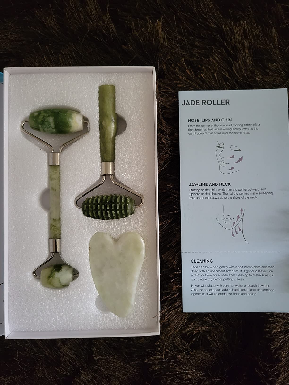 kimkoo Jade Roller and Gua Sha for Face - 3 in 1 Kit with Facial Massager Tool, 100% Real Natural Jade Stone Anti Aging, Face Beauty Set for Eye Anti-Wrinkle customer photo 2