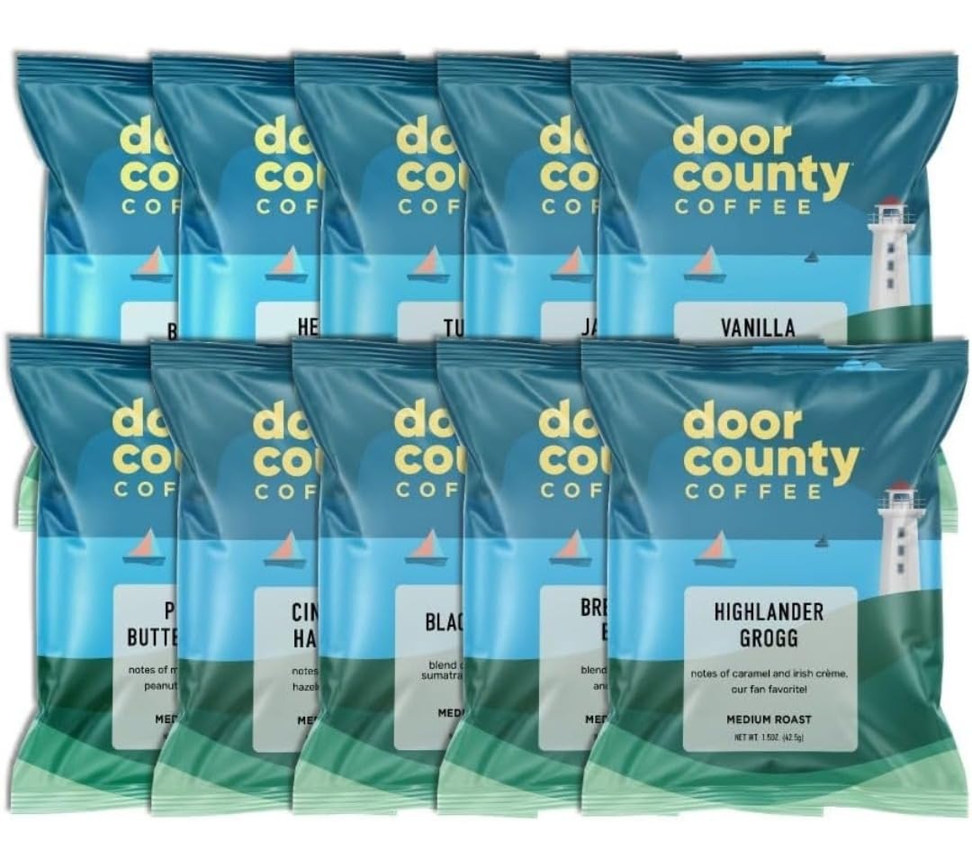 Door County Coffee Gourmet Flavored Sampler Pack, Ten 1.5 oz Bags | 10 Full-Pot Bags, Flavored Coffee, Medium Roast customer photo 2