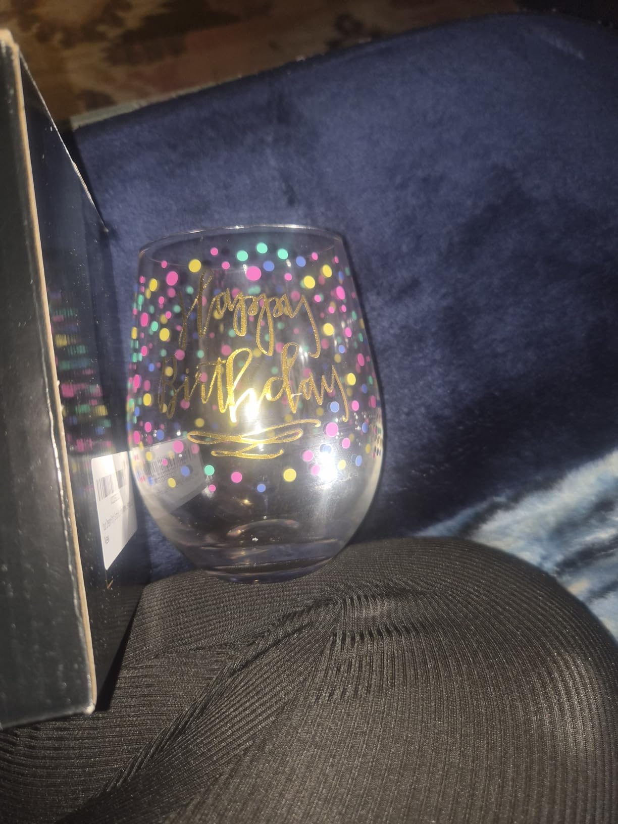 Happy Birthday Wine Glass For Women, 22oz Stemless with Gold Confetti Print - Gift for Adults, Happy Birthday Cups For Her - Gifts For Women - Ideal for 21st, 30th, 40th and 50th Birthdays customer photo 1