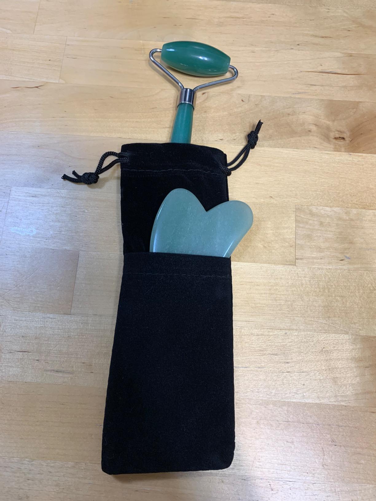 Jade Roller and Gua Sha Set - 100% Natural Jade Stone Face Roller, Dual Sided Massage Roller Stimulates Blood Flow, Relieves Stress, Reduces Signs of Aging, Travel Pouch Included, Gift Box customer photo 1