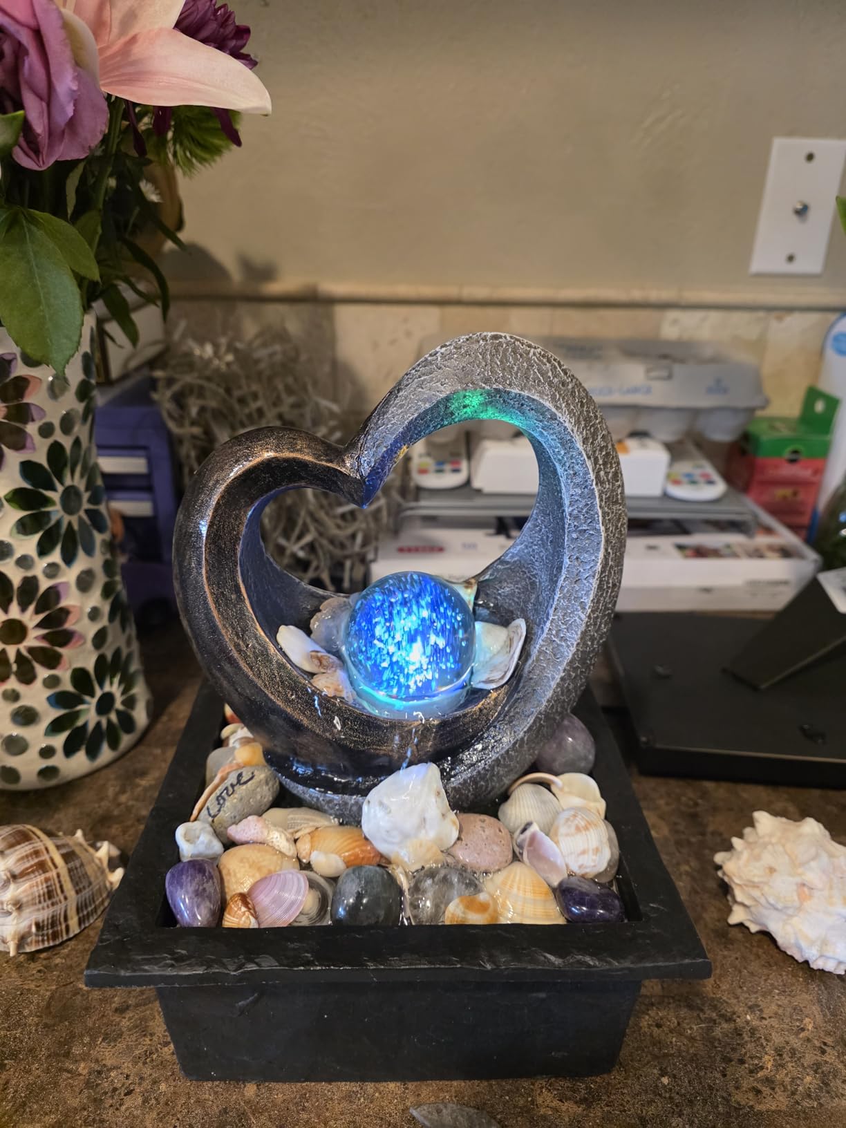 Ferrisland Tabletop LED Light Meditation Indoor Waterfall Fountain | Resin indoor desktop small rockery fountain, suitable for desktop decoration in offices, homes customer photo 2