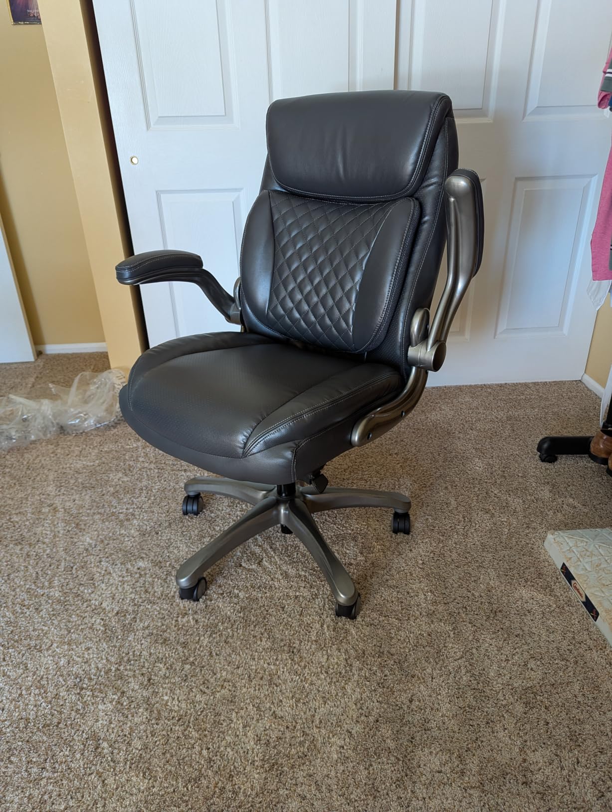 Amazon Basics Ergonomic Executive Office Desk Chair with Lumbar Support, Flip-up Armrests, Adjustable Height, Cream Leather customer photo 2