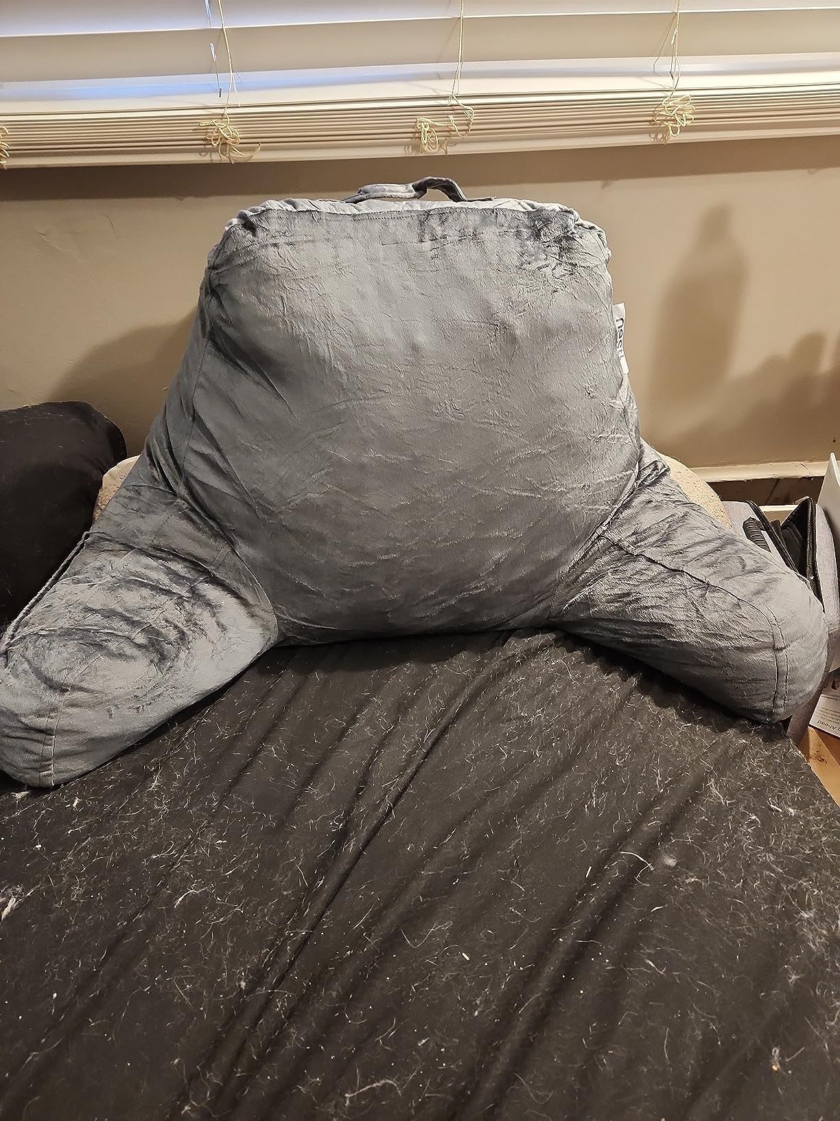 Nestl Reading Pillow with Shredded Memory Foam, Designed for Sitting Up in Bed and Couch, Back and Arms Adjustable Support for Adult & Teens Backrest Pillows for Reading, with Washable Cover Dark Grey customer photo 2