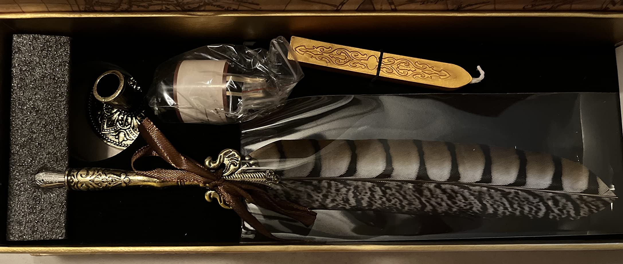 Antique Quill Pen Unique Half-Patterned Feather Pen Set with 6 Nibs 1 Bottle of Ink 1 Seal Stamp 1 Pen Holder 1 Sealing Wax customer photo 2
