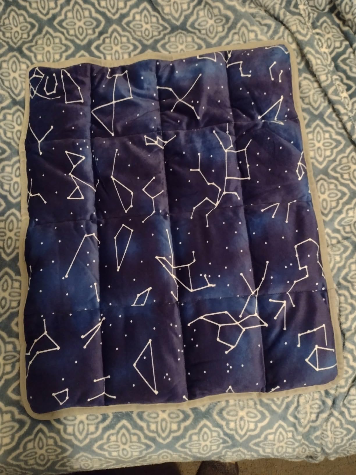 Weighted Lap Pad 3 lb Blue Constellations 20 x 23 in Blanket | 3 lb weighted lap pad with even weight distribution and soft fabric for portable comfort and relaxation customer photo 2