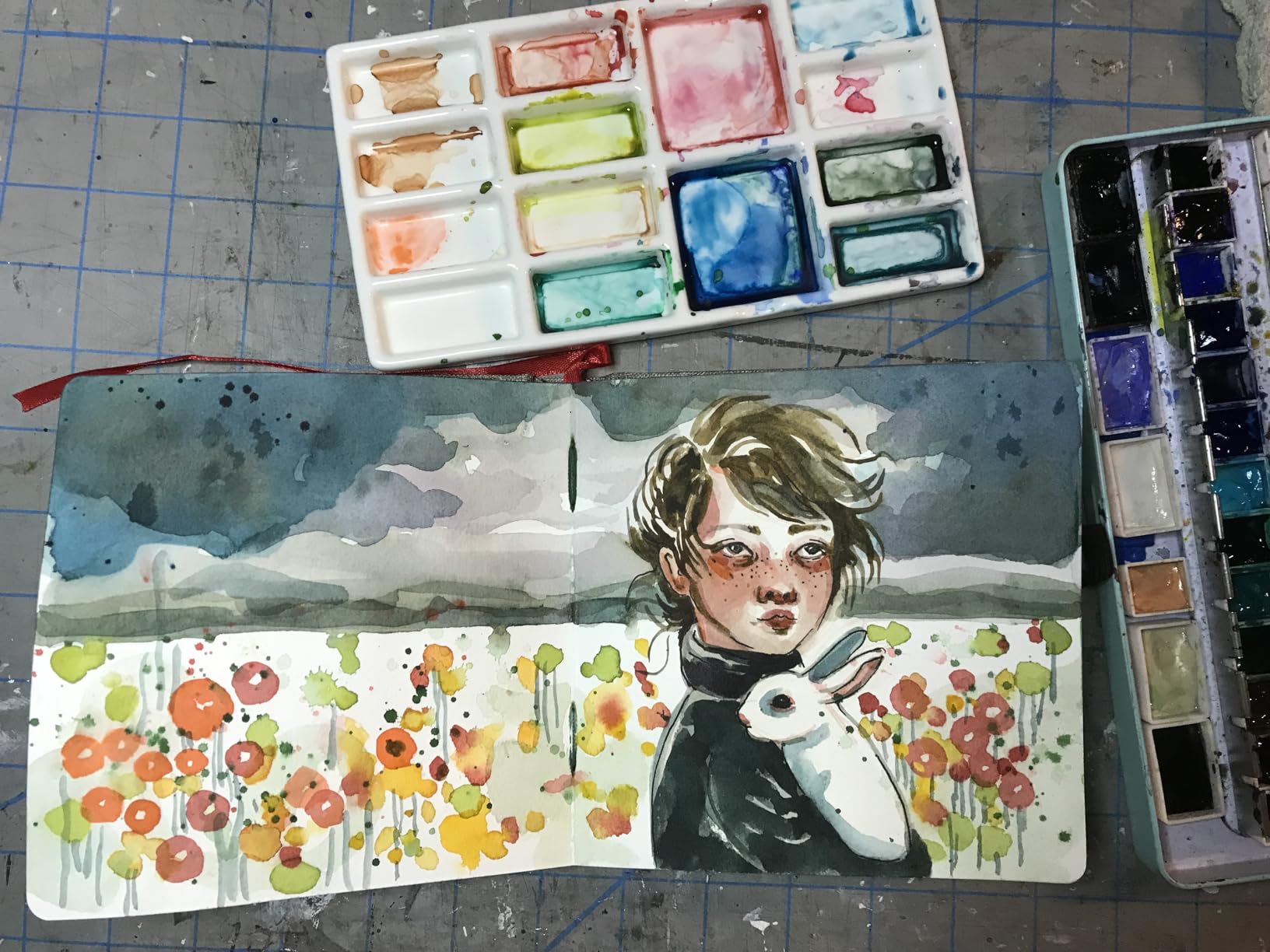 ARTEZA Watercolor Sketchbooks, 8.25 x 8.25 in, 2 Pack, 68 Pages Each | Acid-Free Dual-Sided Cold Press Paper, Gray Linen Covers, Elastic Closures and Inner Pockets, For Watercolor and Mixed Media customer photo 1