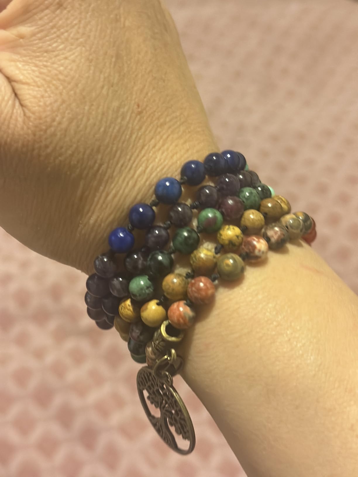 7 Chakra 108 Mala Beads Bracelet Real Gemstone Yoga Meditation Hand Knotted Mala Prayer Bead Necklace customer photo 2