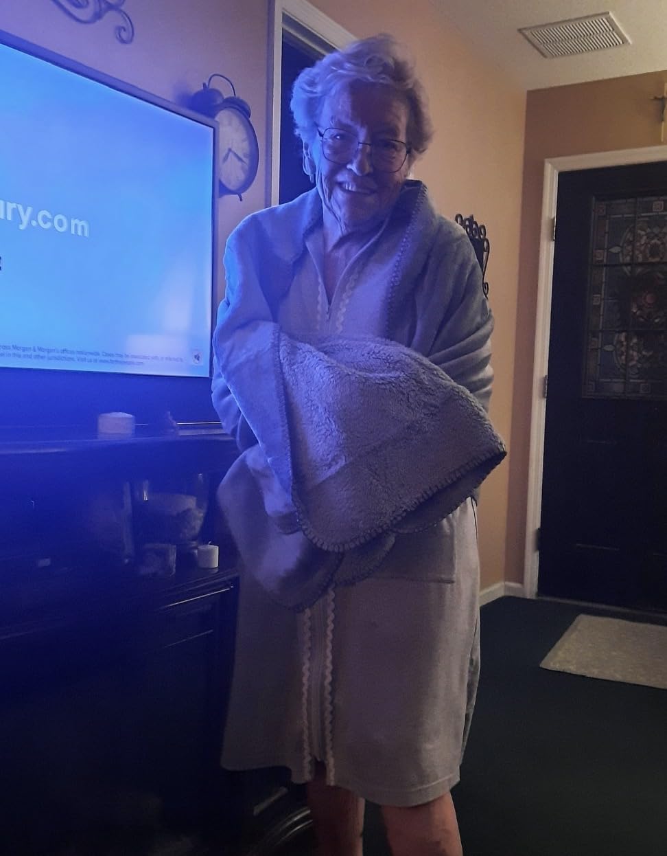 Original Premium Double Layer Poncho Blanket, No Sleeves, Sherpa (Grey) - Easy On-Easy Off comfort with arm freedom and double-layer warmth customer photo 1