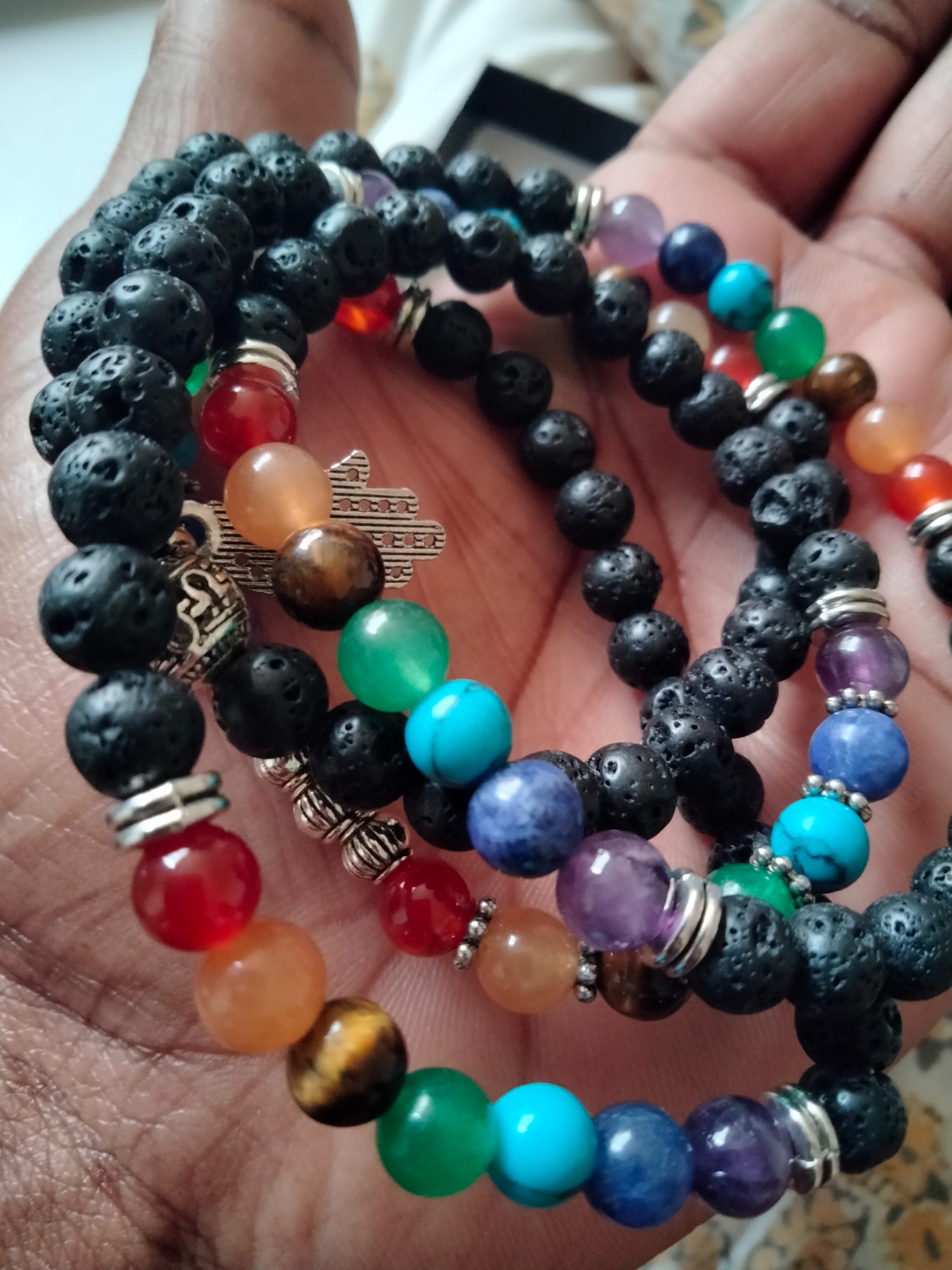 6mm Mala Beads 108/Lava Rock 7 Chakra Tree of Life/Hamsa/OM/Lotus/Elephant Charm Healing Crystal Bracelet Necklace customer photo 2