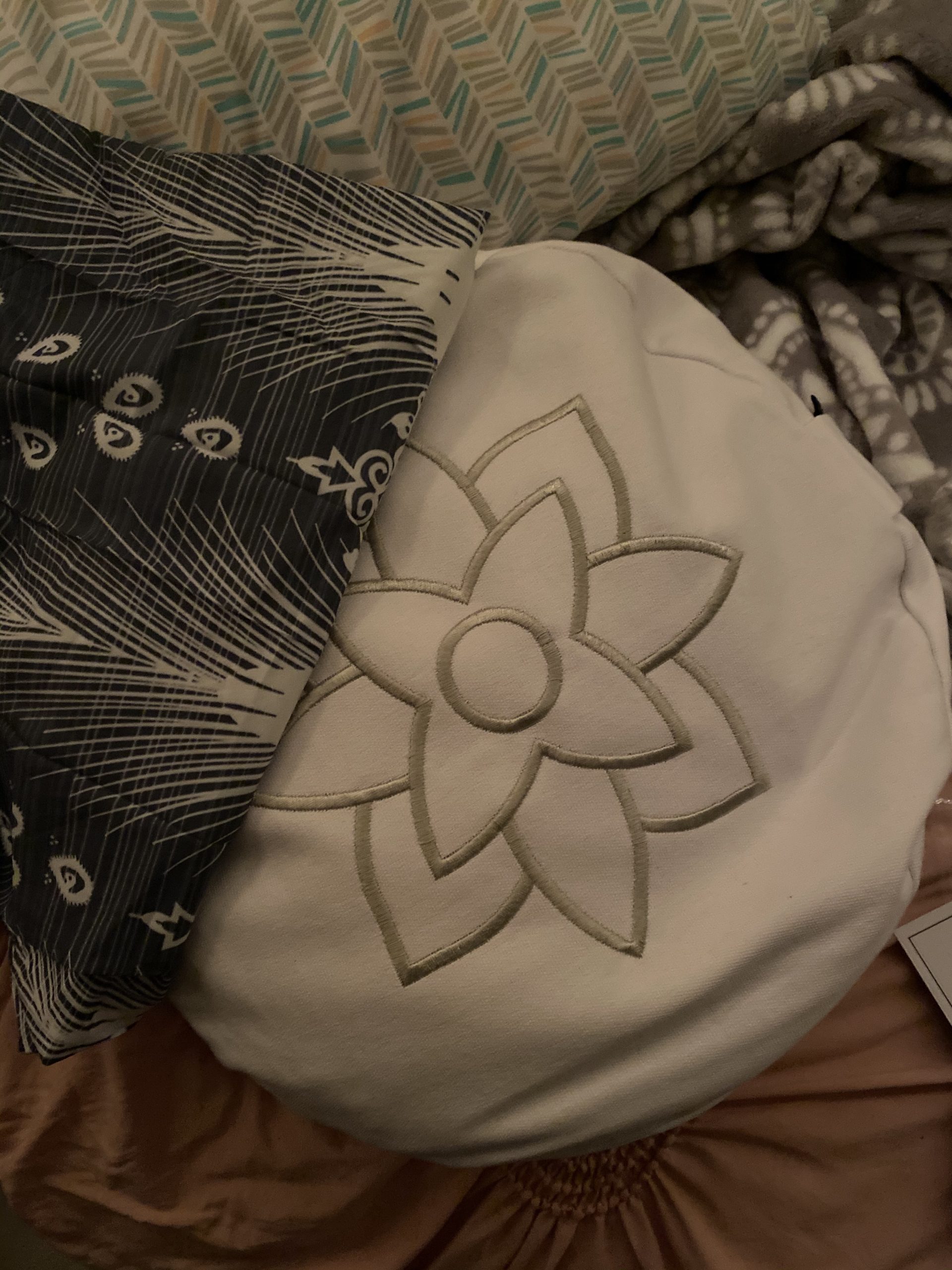 Mindful & Modern Large Meditation Cushion | Zafu Yoga Bolster Meditation Floor Pillow Seat | Buckwheat Hull Filled Crescent Shaped Cushion with Removable Washable Cover + Carry Handle | Grey customer photo 1