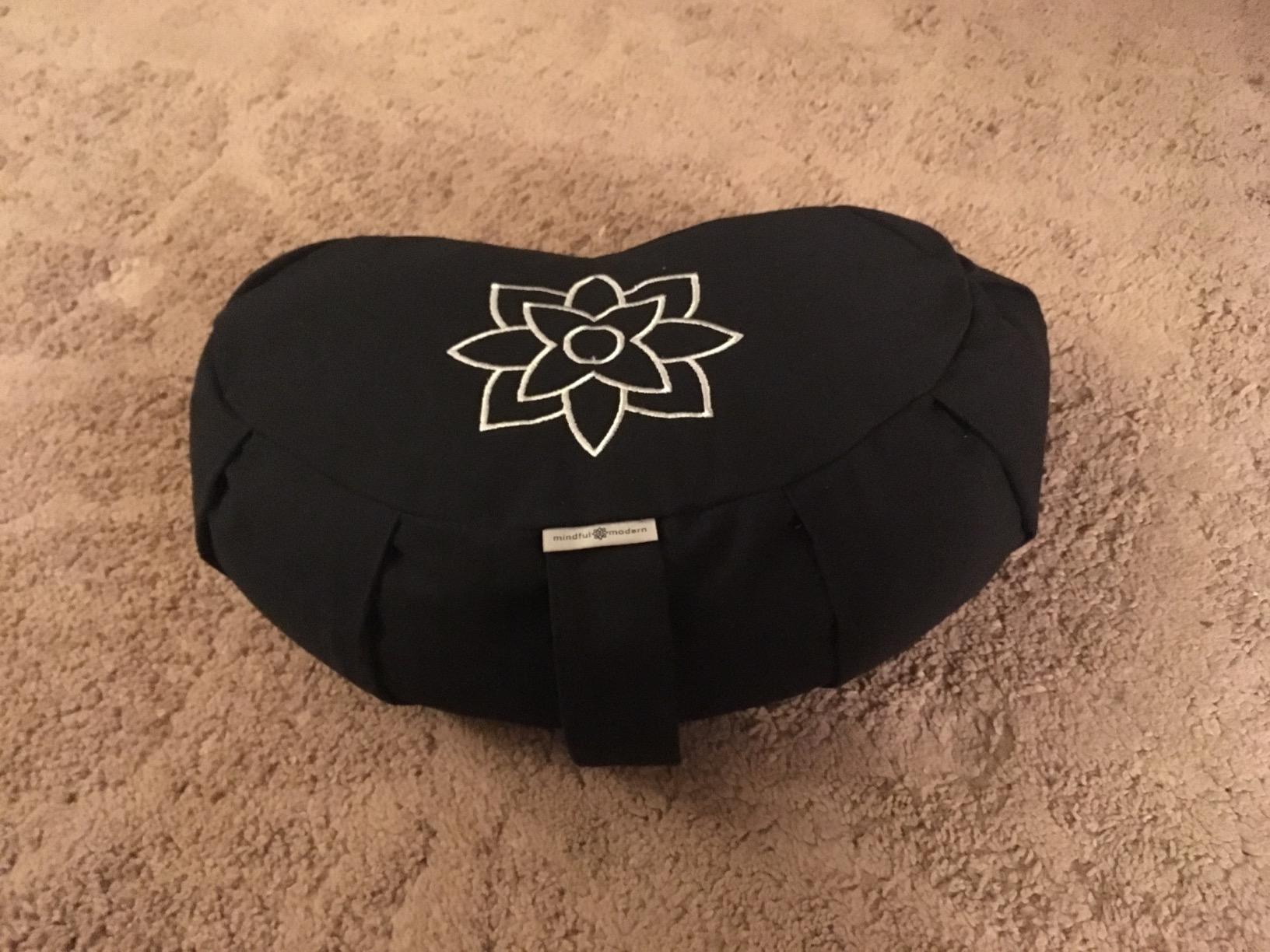 Mindful & Modern Large Meditation Cushion | Zafu Yoga Bolster Meditation Floor Pillow Seat | Buckwheat Hull Filled Crescent Shaped Cushion with Removable Washable Cover + Carry Handle | Grey customer photo 2