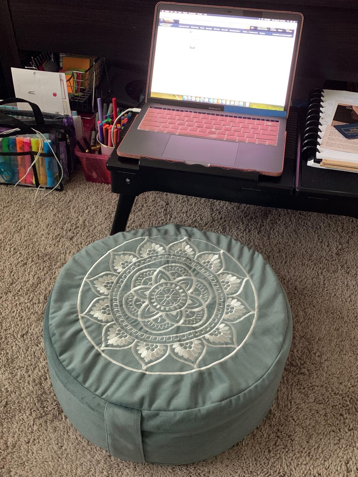 Florensi Meditation Cushion Velvet Floor Pillow with Buckwheat Fill - Buckwheat-filled meditation cushion with soft velvet cover for supportive seating during meditation and yoga customer photo 2