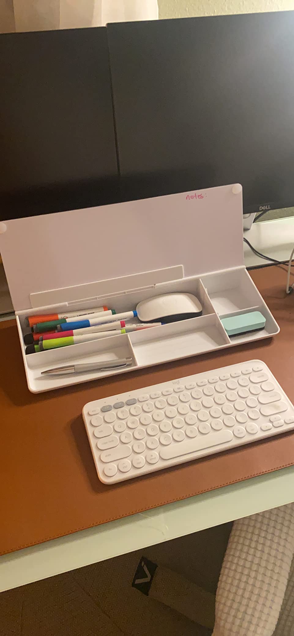 Small Desktop Whiteboard -Glass Dry Erase Board Computer Keyboard Stand White Board Surface Pad with Drawer, Desk Organizers with Accessories for Office, Home, School Supplies - White customer photo 1