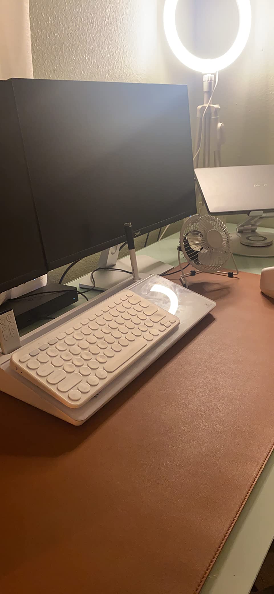 Small Desktop Whiteboard -Glass Dry Erase Board Computer Keyboard Stand White Board Surface Pad with Drawer, Desk Organizers with Accessories for Office, Home, School Supplies - White customer photo 2