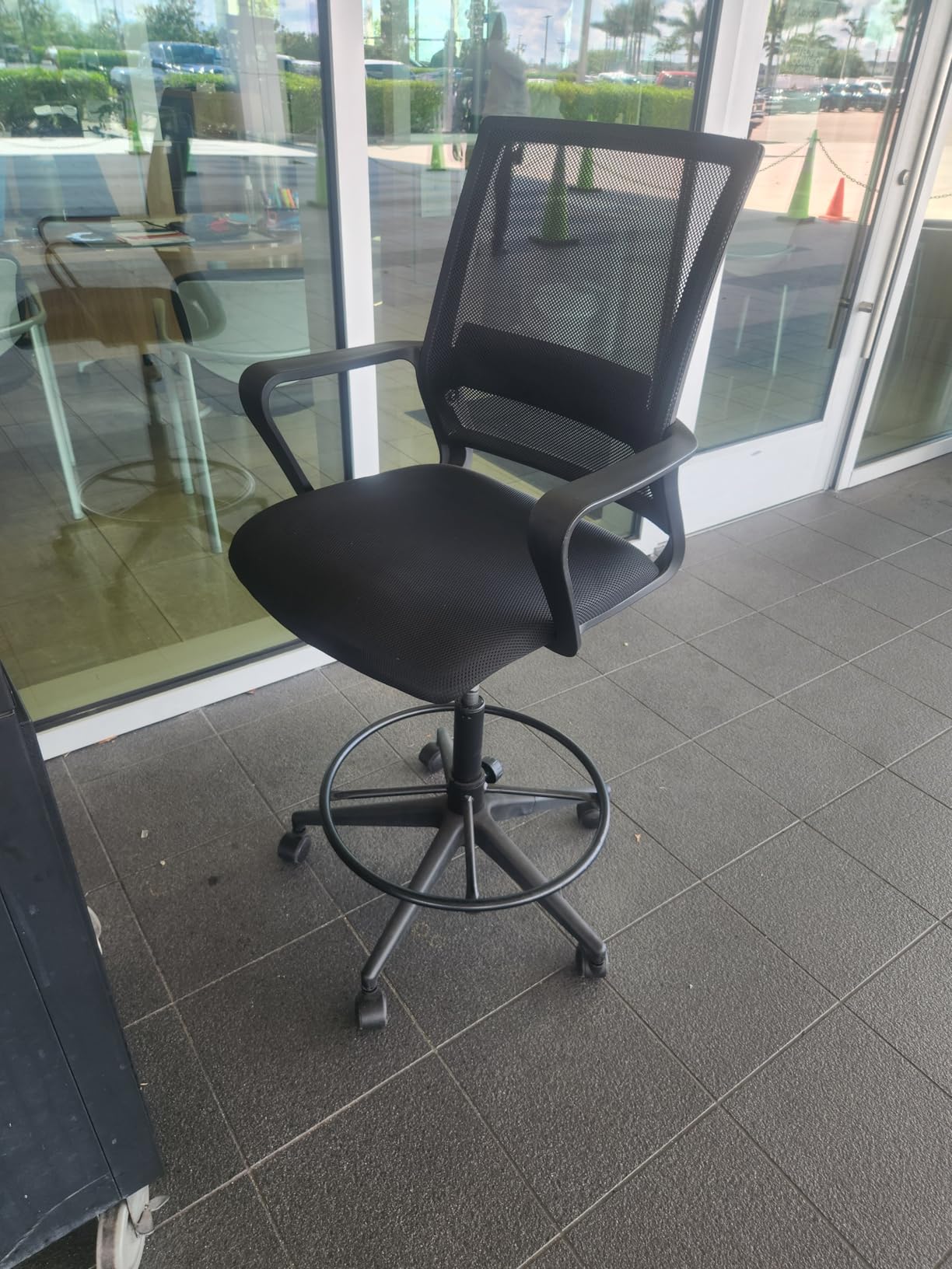 BestOffice Drafting Chair Tall Office Chair Adjustable Swivel Rolling Mesh Height with Lumbar Support Arms Footrest Mid Back for Adults Standing Desk Drafting Stool(Black) customer photo 1