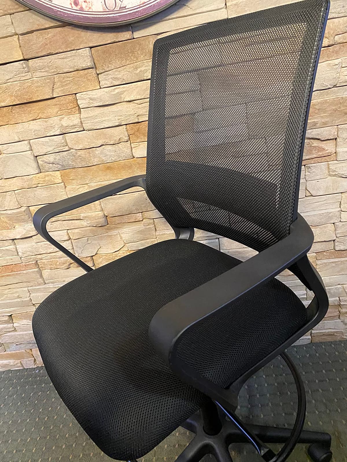 BestOffice Drafting Chair Tall Office Chair Adjustable Swivel Rolling Mesh Height with Lumbar Support Arms Footrest Mid Back for Adults Standing Desk Drafting Stool(Black) customer photo 2