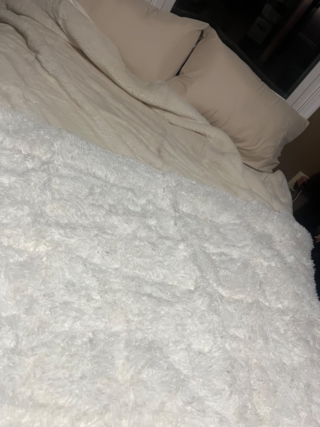 Shaggy Faux Fur Weighted Blanket for Adult 15lbs, Twin Size 48x72 | Fluffy Long Plush Fleece; Fuzzy Sherpa Reverse; Machine Washable; Glass Beads; Heavy Throw Blankets for Bed, Couch; Cream customer photo 1