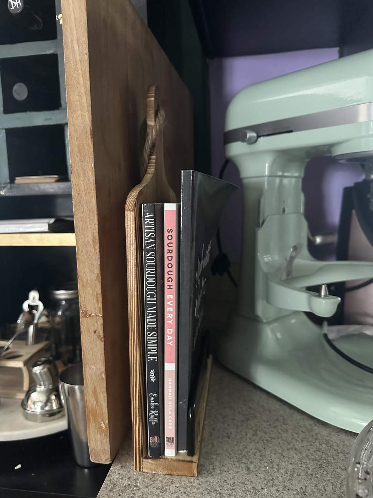 Soligt Cookbook Stand for Kitchen Counter Adjustable iPad Tablet Recipe Book Holder Rustic Wood Cutting Board Style - Brown customer photo 2