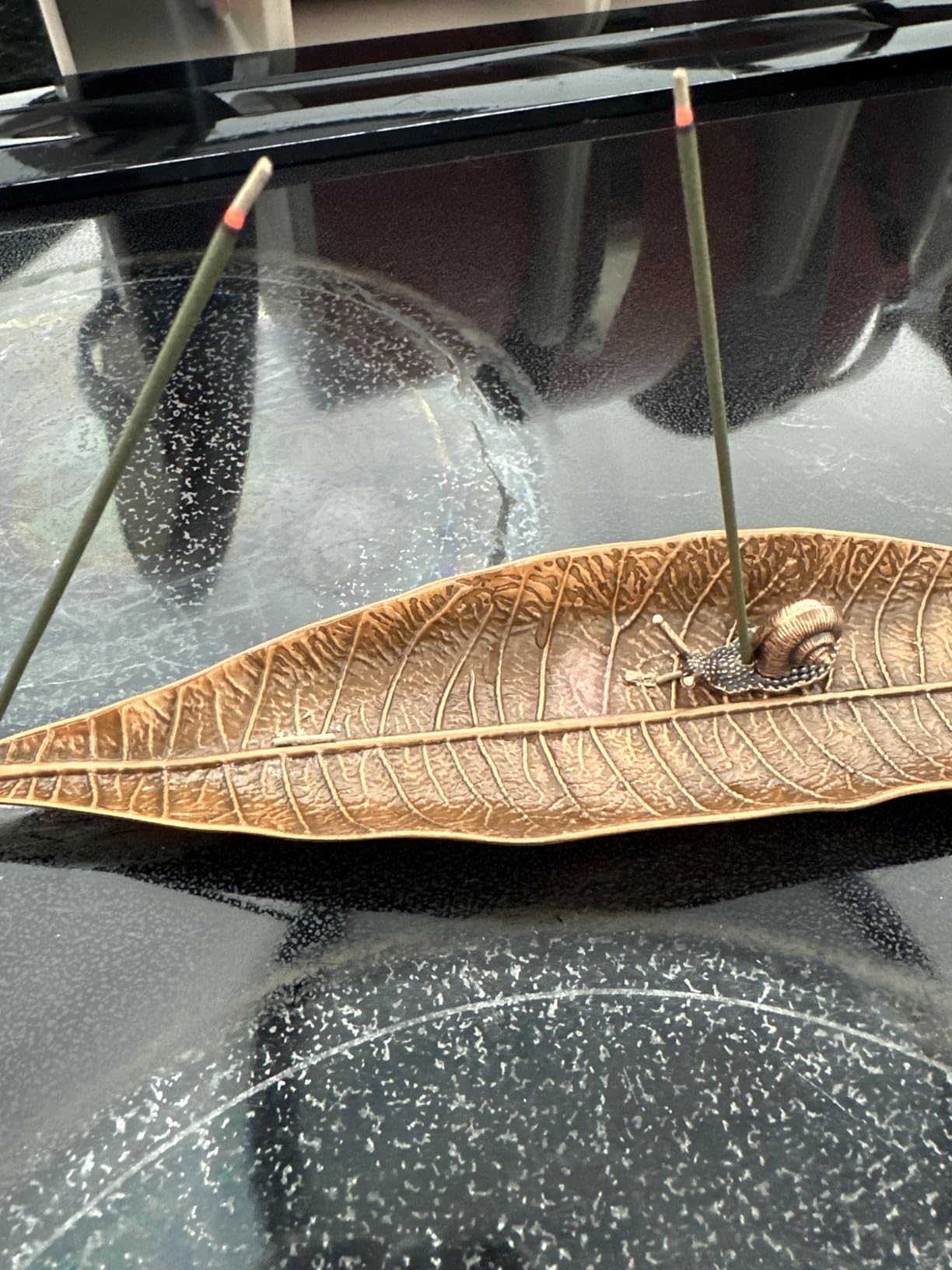 Accmor Incense Holder Set, Leaf and Snail Incense Burner, Incense Ash Catcher, Incense Sticks Holder for Counters, Meditation Room, Yoga, Home, Office, Red Copper customer photo 1
