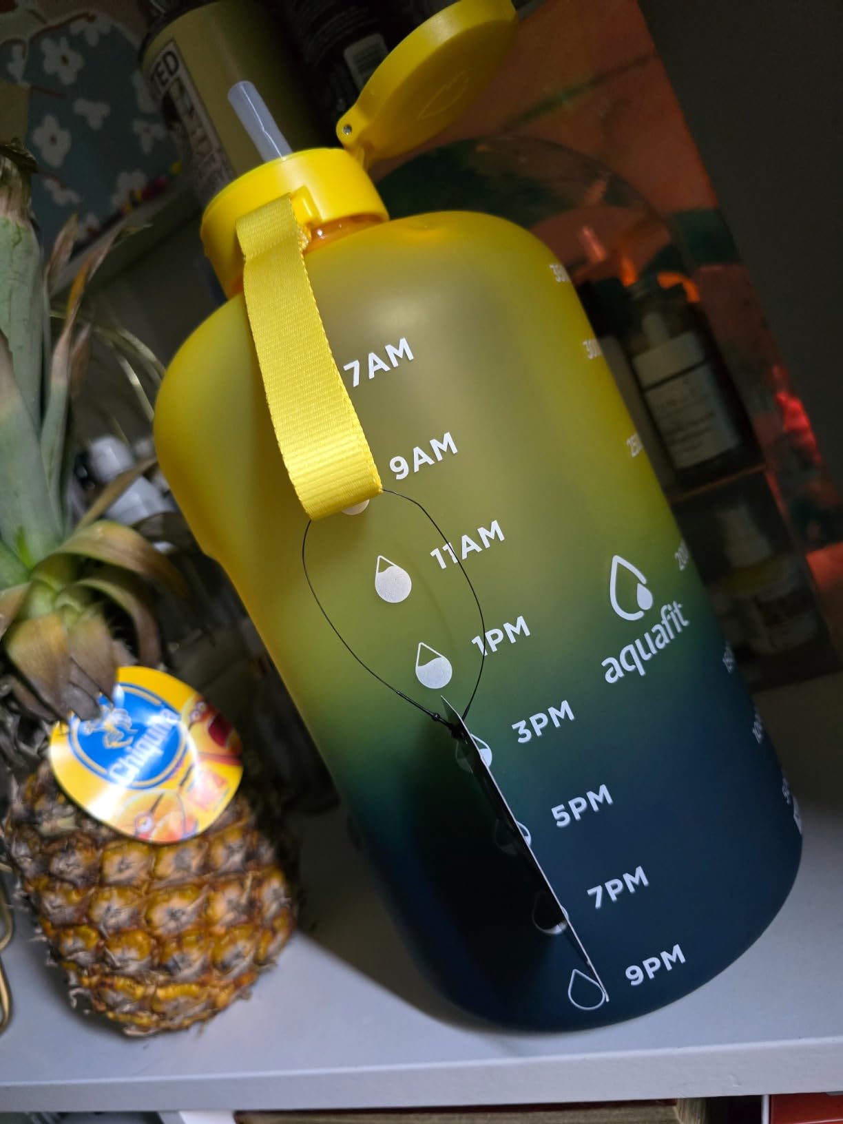 AQUAFIT 1 Gallon Water Bottle with Time Marker | BPA Free 128 oz Water Bottle with Straw and Chug Lids - Leakproof Gym Water Bottle with Carry Handle (Gray) customer photo 1