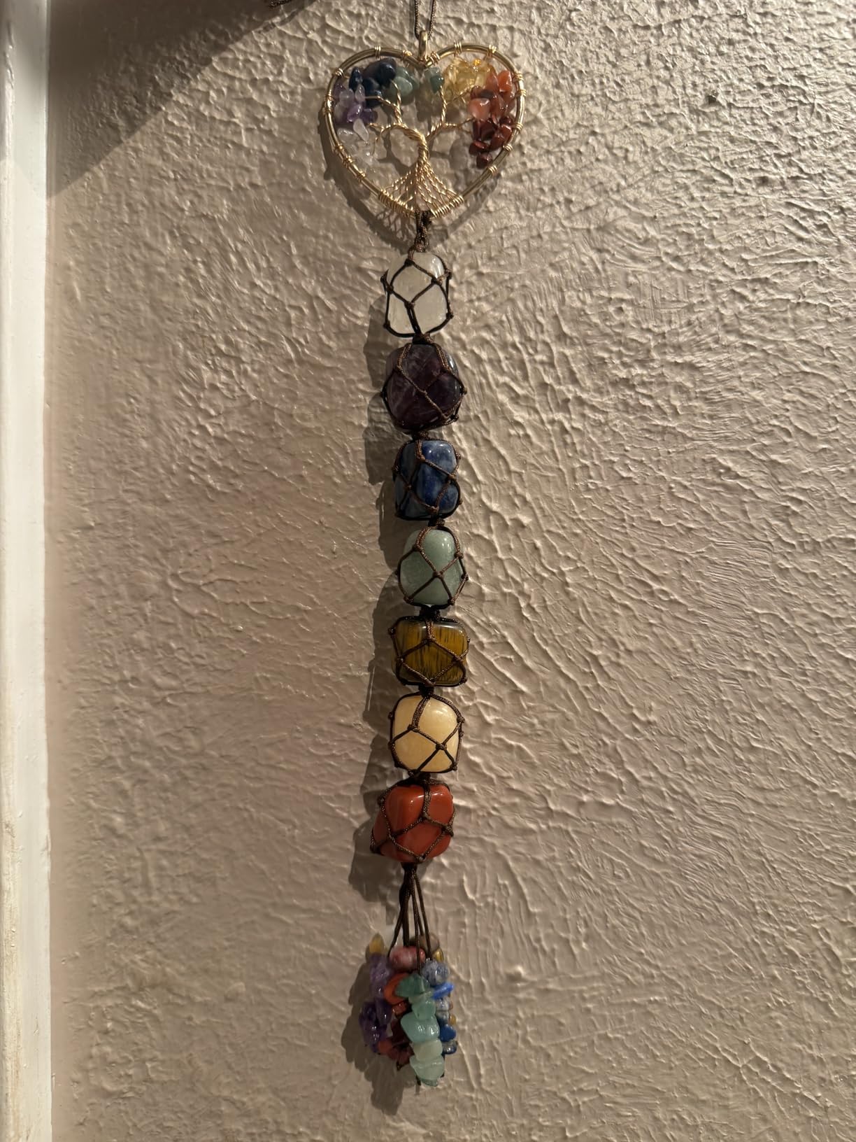 Tree of Life Chakra Stones Healing Crystals Feng Shui Hanging Ornament 7 Chakra Wall Ornaments Meditation Hanging Car Ornament Window Ornament for Home Decor Christmas Tree Decor customer photo 2