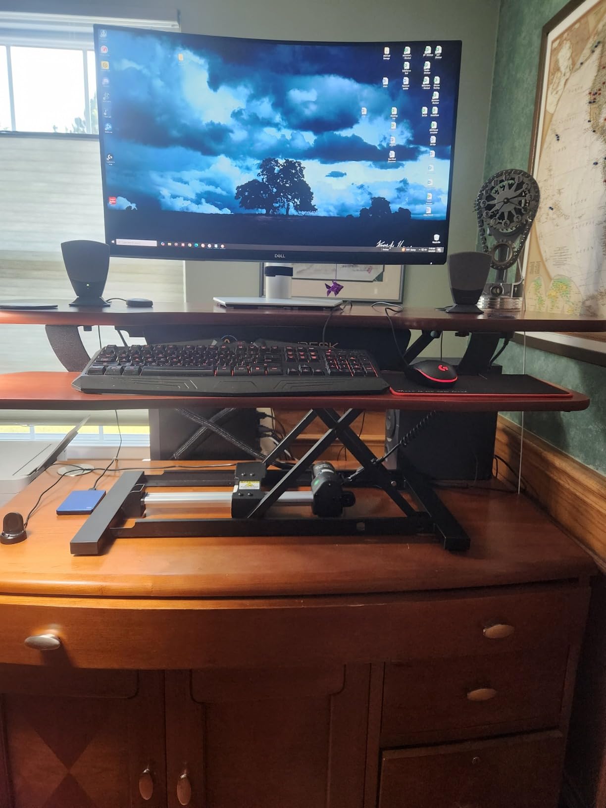 PowerPro 40 Inch Electric Standing Desk Converter - Push-Button Height Adjustable Sit to Stand Desk Riser for Triple Monitors & Laptop - Motorized Desktop Workstation with Wide Keyboard Tray customer photo 1