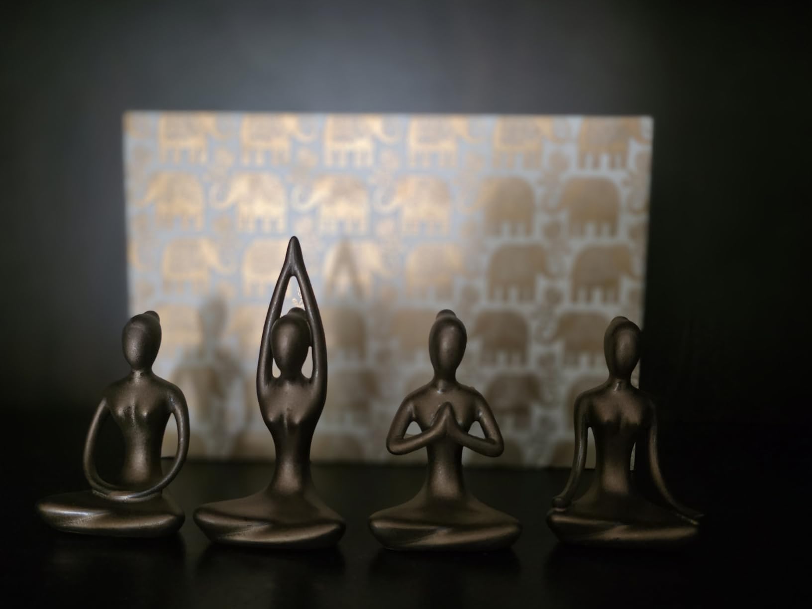 OwMell Lot of 4 Meditation Yoga Pose Statue Figurine Ceramic Yoga Figure Set Decor - Patina Gold customer photo 1
