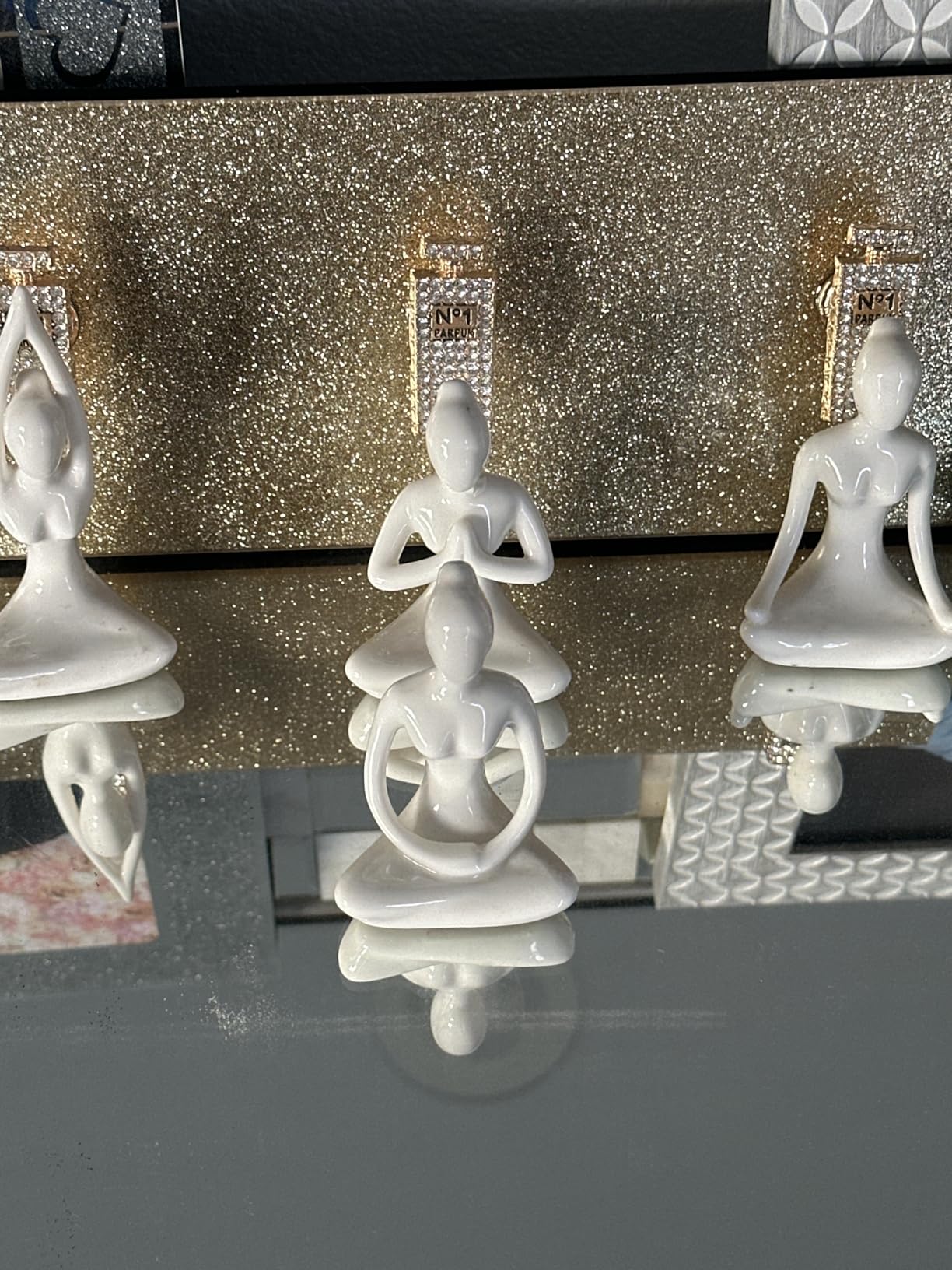 OwMell Lot of 4 Meditation Yoga Pose Statue Figurine Ceramic Yoga Figure Set Decor - Patina Gold customer photo 2