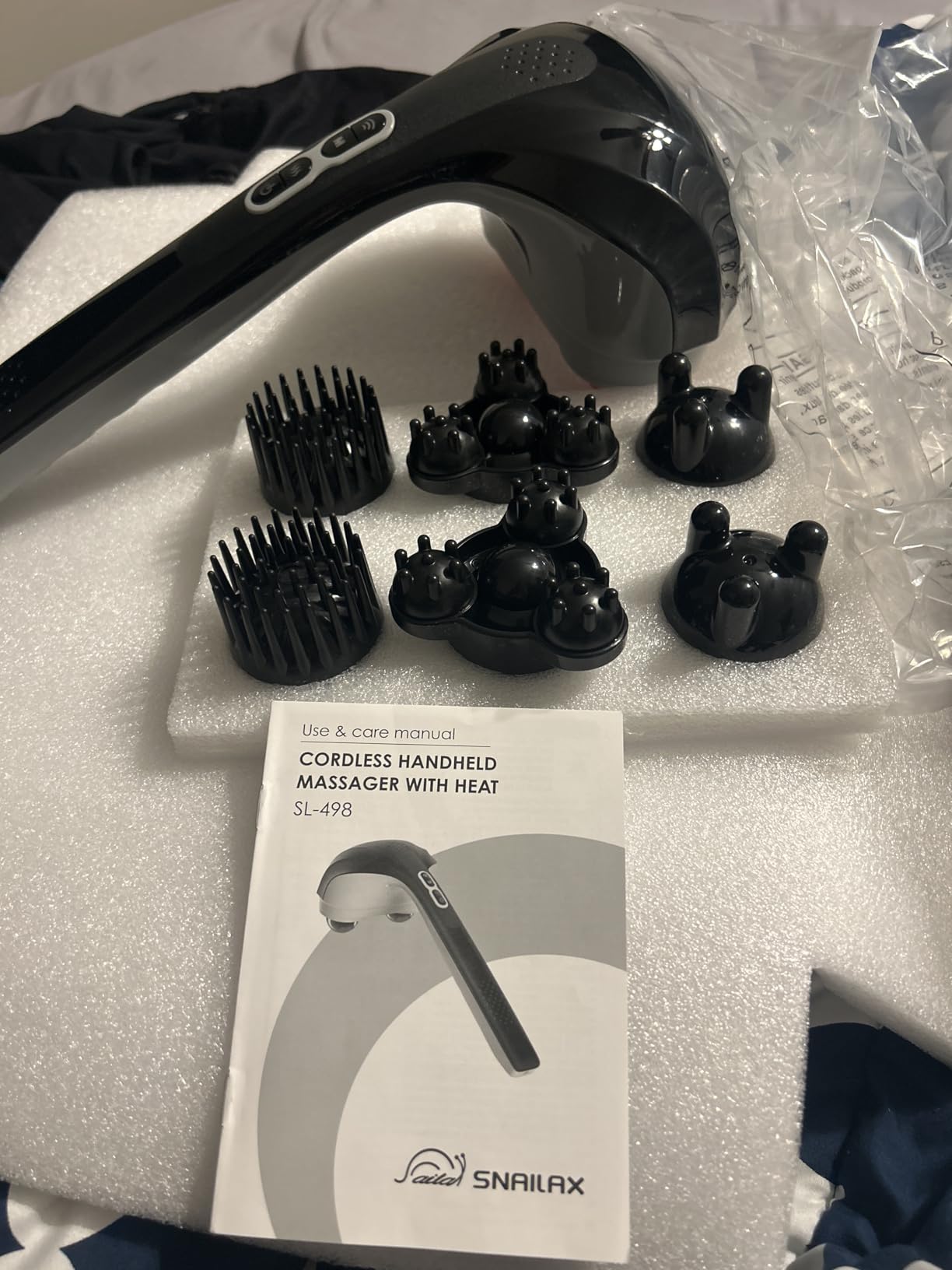 Snailax Cordless Handheld Back Massager with Heat, Percussion, Rechargeable | Dual Heads Deliver Up To 3200 PPM With 3 Interchangeable Head Sets, 3 Modes And 3 Speeds For Customized Full-Body Percussion customer photo 1