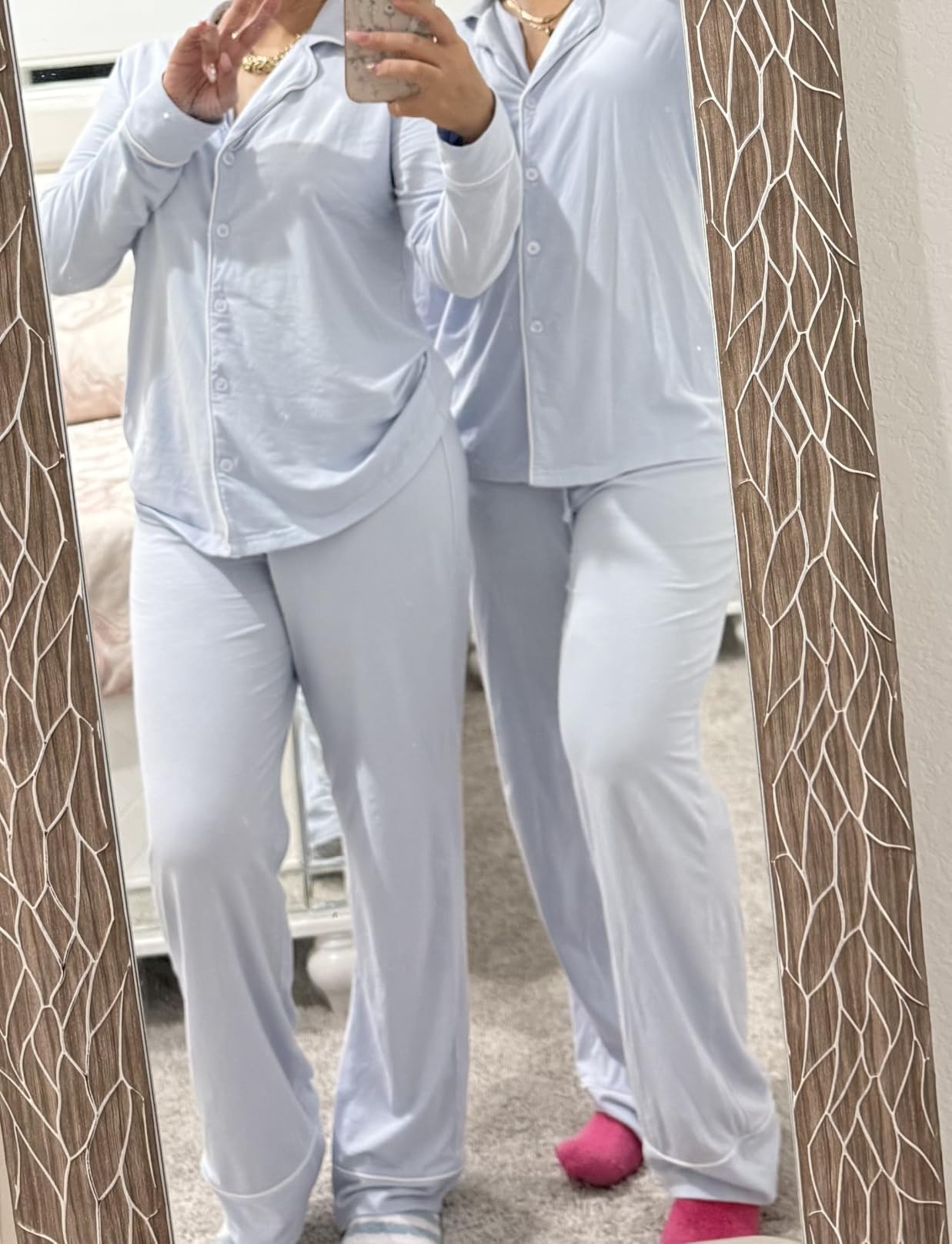 Amazon Essentials Women's Long Sleeve Cotton Modal Pajama Set, Loungewear with Full-Length Bottom customer photo 2