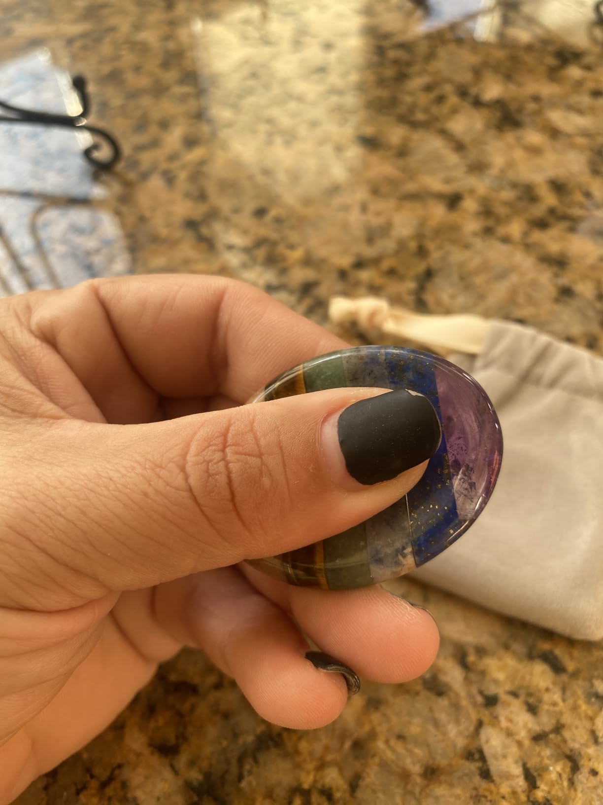 SHARKOOO Thumb Worry Stone for Anxiety, 7 Chakra Crystals Healing Stones, Oval Chakra Worry Stone, Meditation Crystal customer photo 1