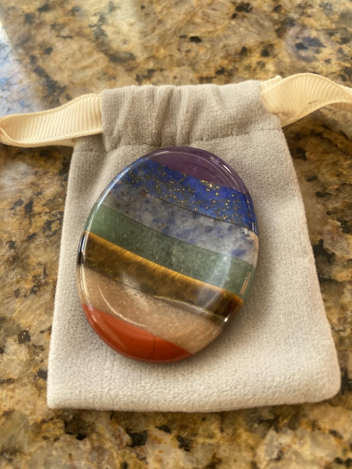 SHARKOOO Thumb Worry Stone for Anxiety, 7 Chakra Crystals Healing Stones, Oval Chakra Worry Stone, Meditation Crystal customer photo 2