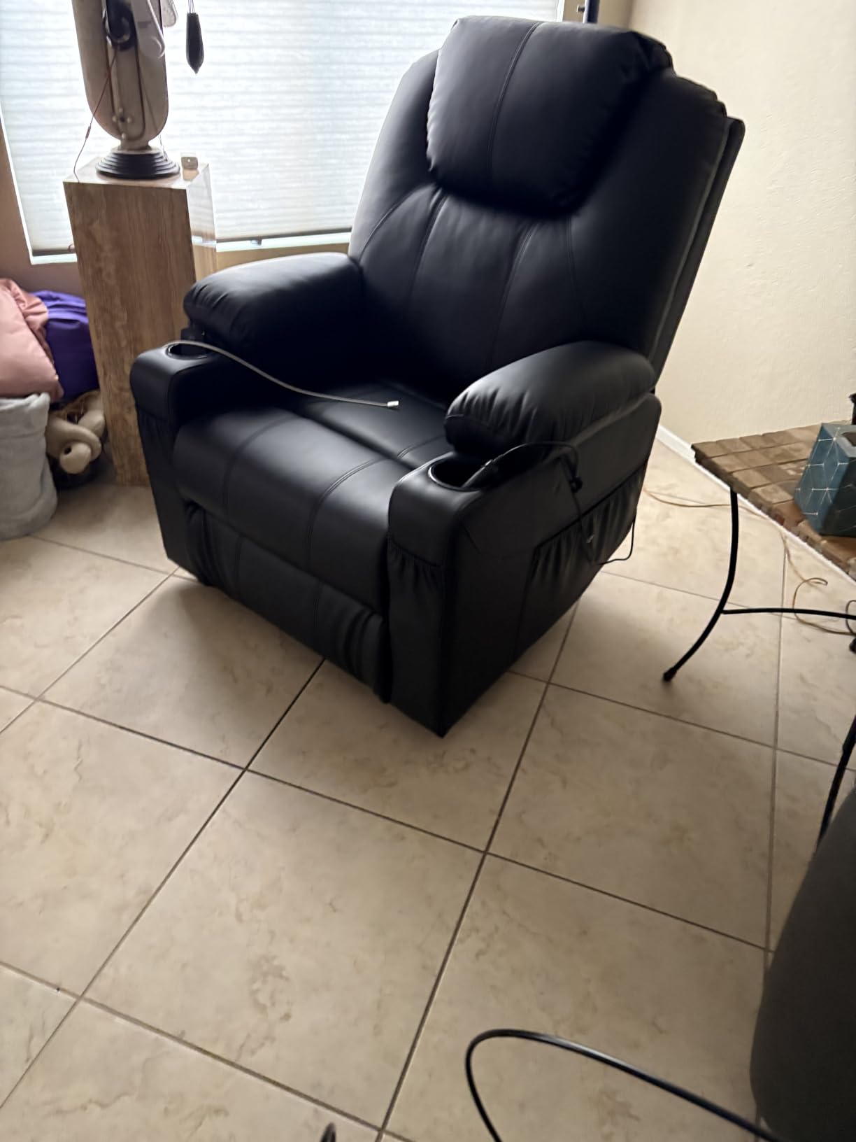 MCombo Electric Power Lift Recliner Chair Sofa with Massage and Heat for Elderly, 3 Positions, 2 Side Pockets, and Cup Holders, USB Ports, Faux Leather 7040 (Grey, Medium) customer photo 1