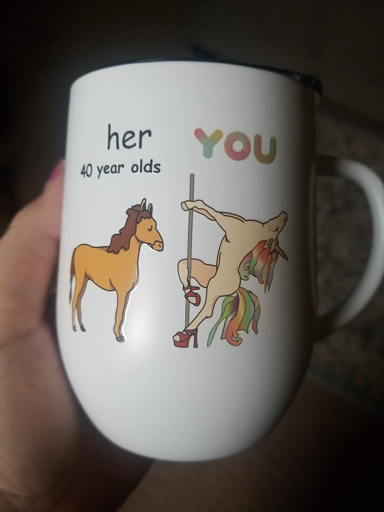 Crisky 40th Birthday Gifts for Women friends-40th bday gifts women-Funny Unicorn Wine Tumbler 12 OZ with Lid, Straw customer photo 2