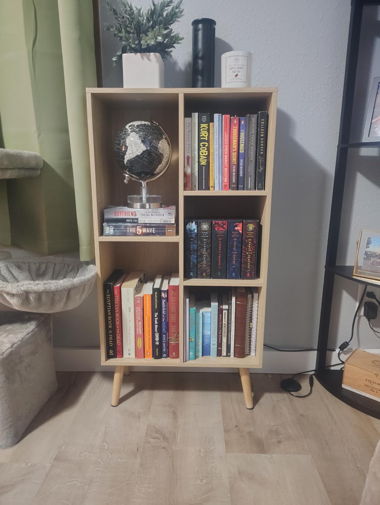 LEYAOYAO Cube Bookshelf 3 Tier Mid-Century Rustic Brown Modern Bookcase with Legs,Retro Wood Bookshelves Storage Organizer Shelf,Freestanding Open Book Shelves for Bedroom,Living Room,Office customer photo 1