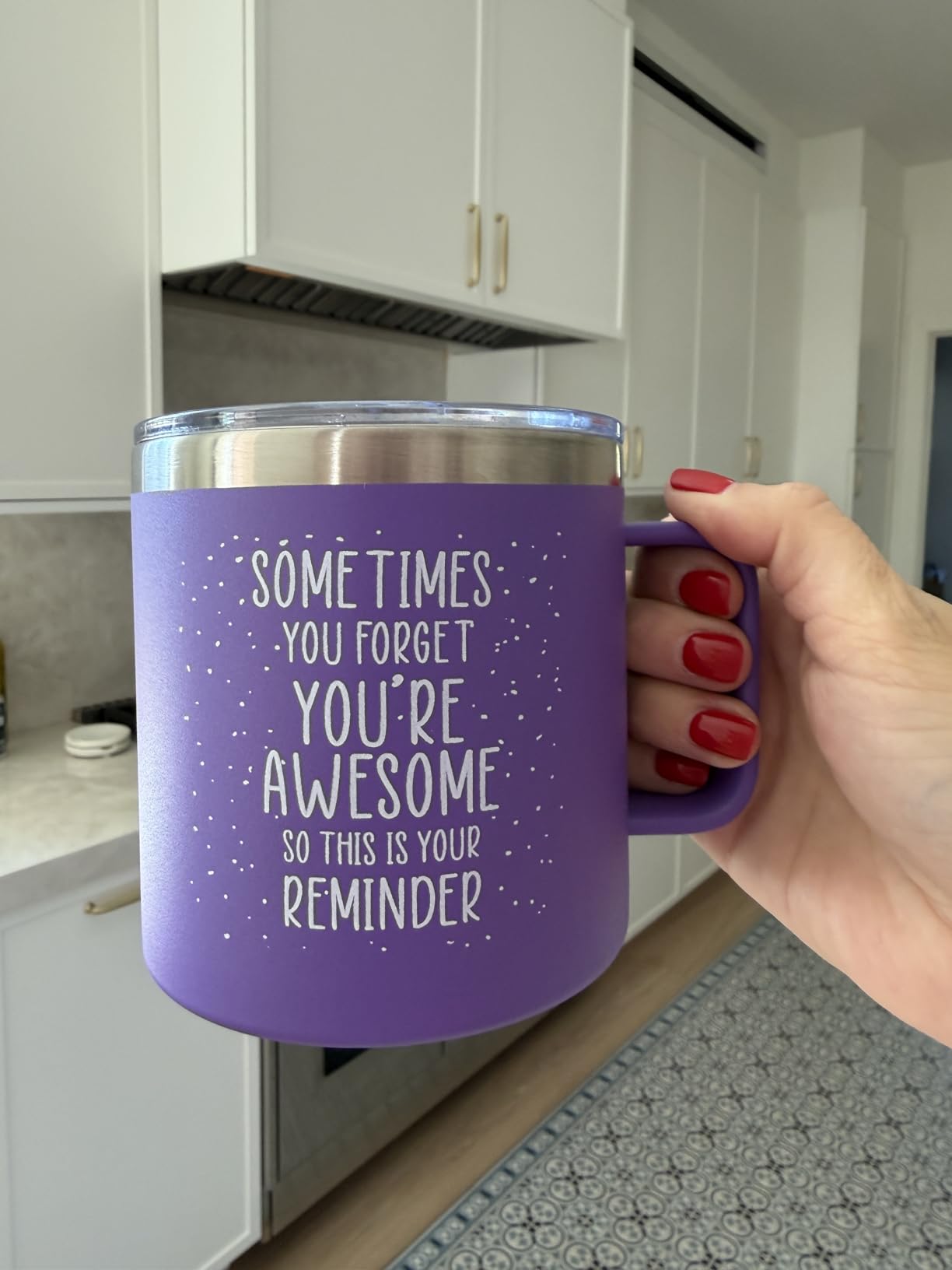 Birthday Gifts for Women Friendship - Purple Gifts for Women Coffee Mug Tumbler 14oz Sometimes You Forget You're Awesome Unique Gift Idea for Older Women Over 50, 60, Inspirational Cup for Mom, Her customer photo 2