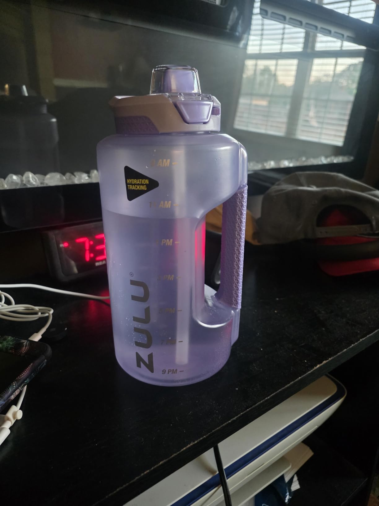 ZULU Goals 64oz BPA-Free Plastic Water Bottle with Time Markers, Grey | Half gallon leakproof water jug with time markers and locking straw lid. BPA-free, great for gym, work, and all-day hydration customer photo 2